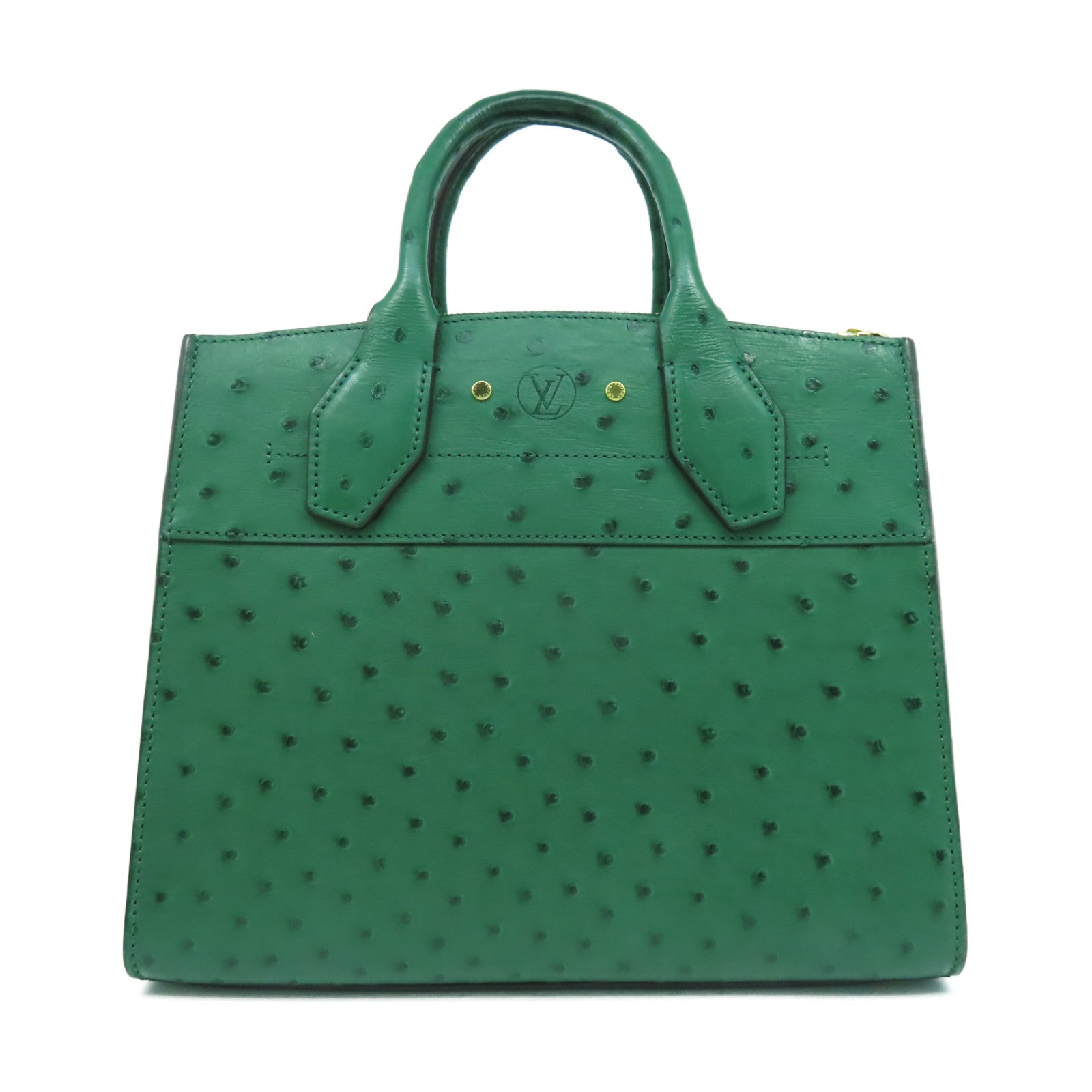 LOUIS VUITTON 鴕鳥皮革City Steamer MM金扣手挽肩背兩用袋綠色