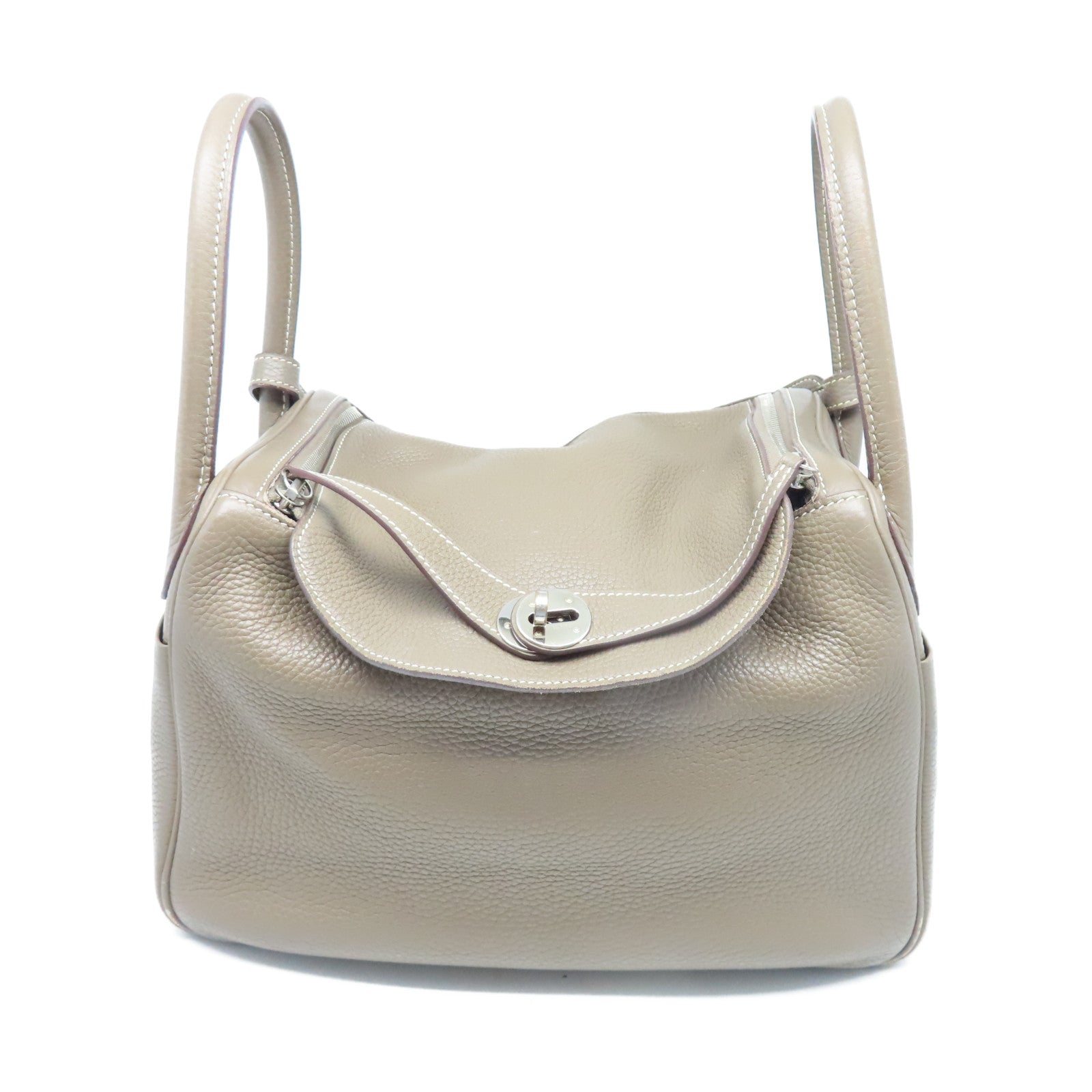 HERMES Taurillon Clemence皮革Lindy 30银扣手挽肩背两用袋大象灰色