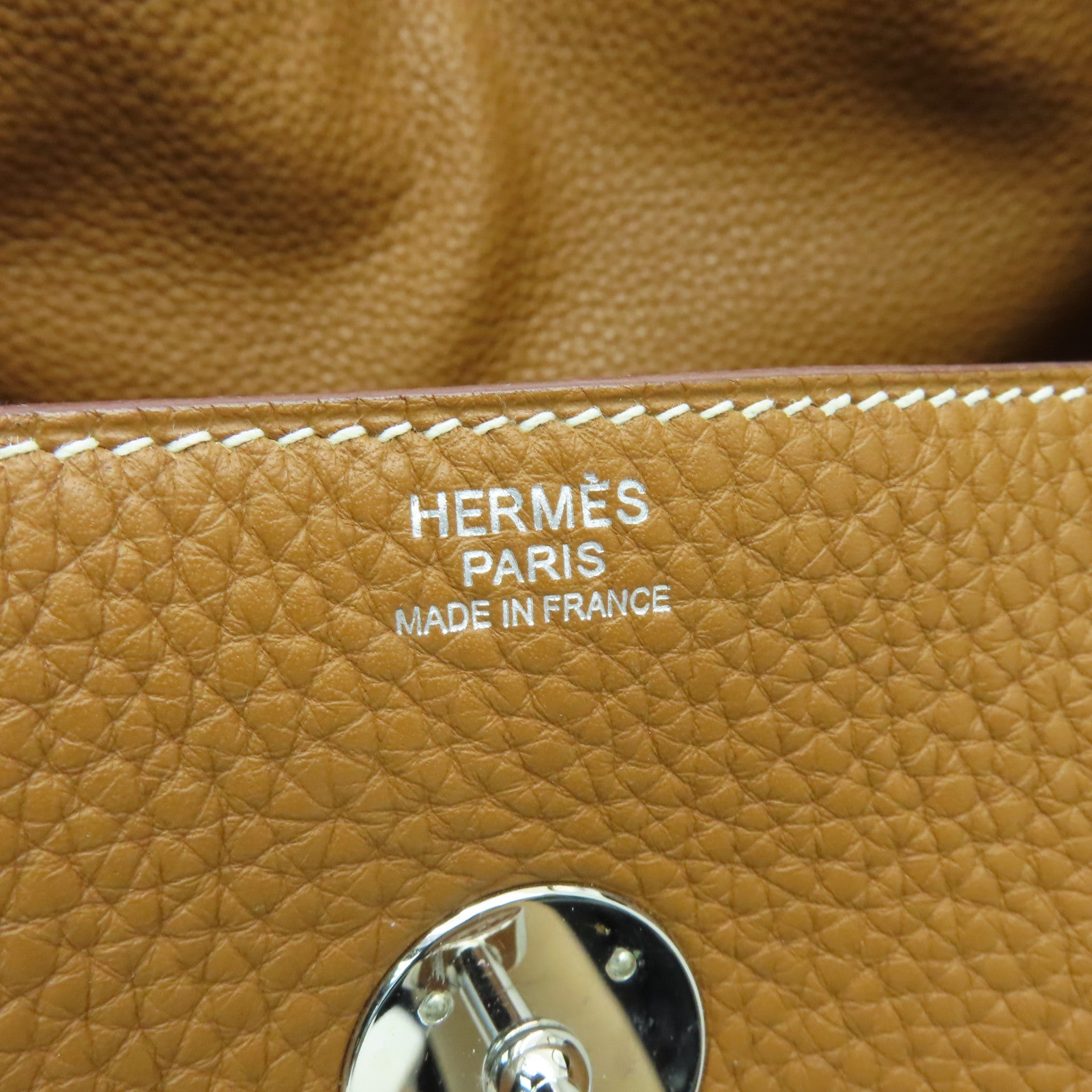HERMES Clemence皮革Lindy 34銀扣手挽肩背兩用袋經典駝色