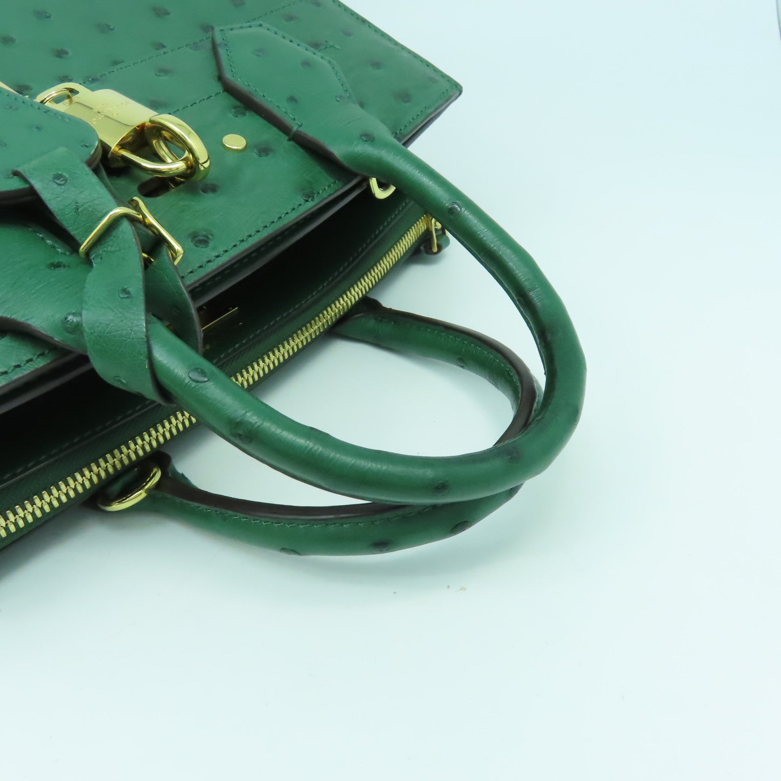 LOUIS VUITTON 鴕鳥皮革City Steamer MM金扣手挽肩背兩用袋綠色