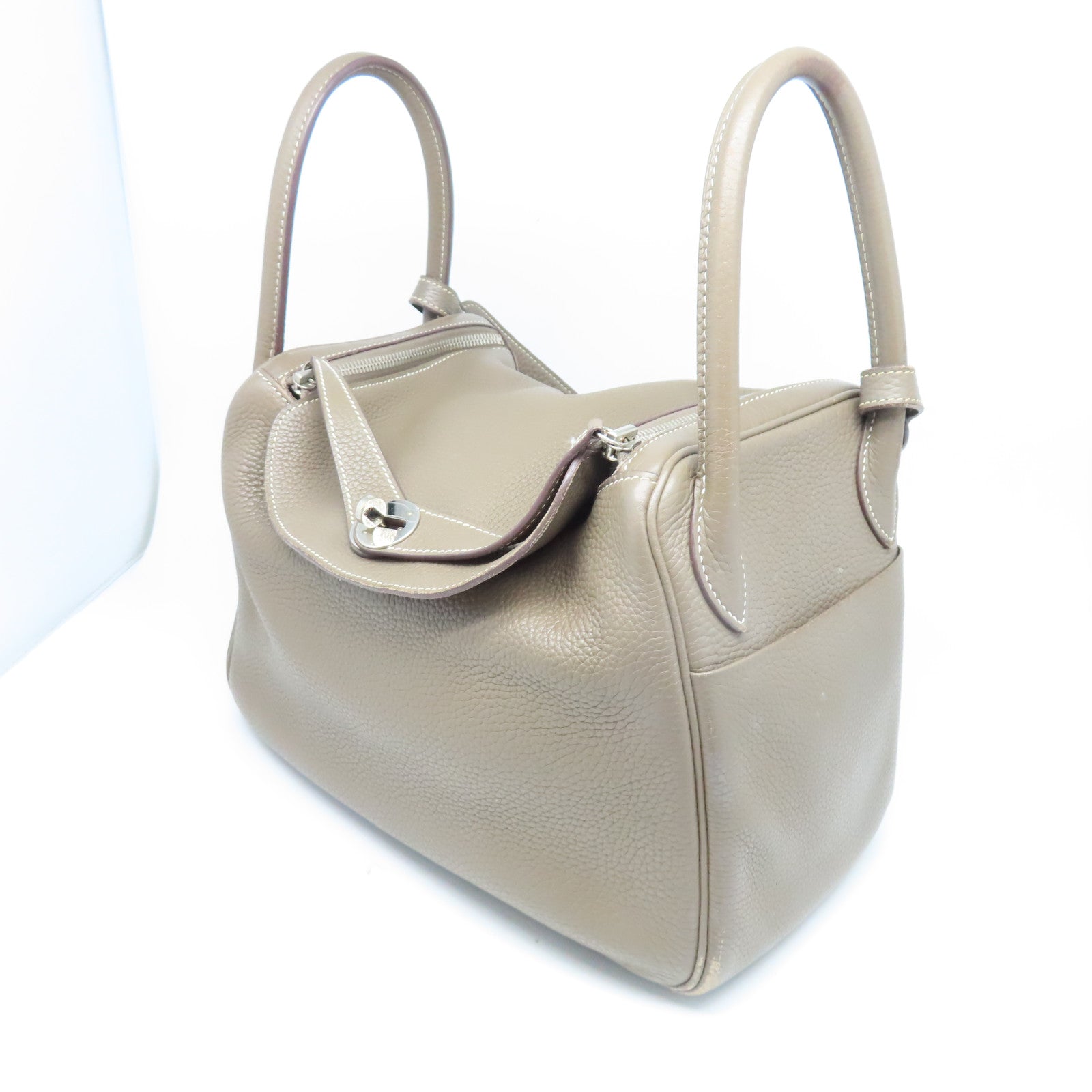 HERMES Taurillon Clemence皮革Lindy 30银扣手挽肩背两用袋大象灰色