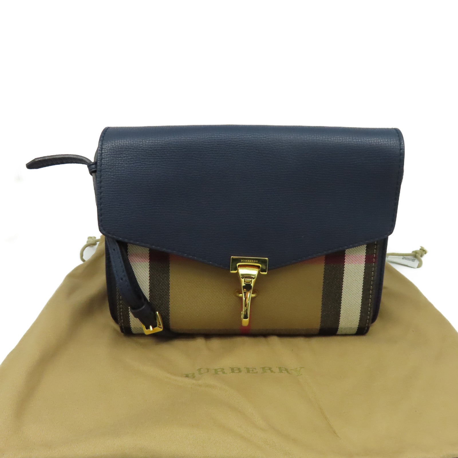BURBERRY 牛皮皮革/帆布Shoulder Bag金扣肩背袋藍色/啡色
