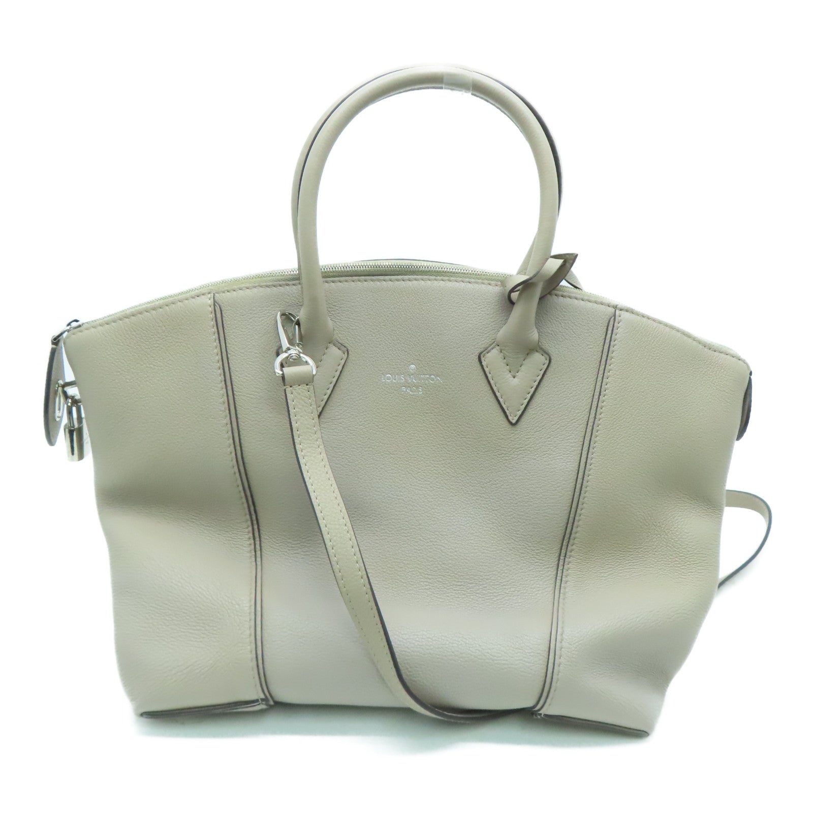 LOUIS VUITTON [Sharp Discount] Cowhide Leather Soft Lockit Silver Buckle Handle Shoulder Back Dual-purpose Bag Gray Brown