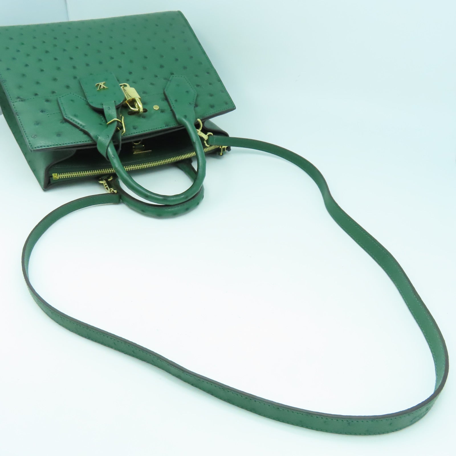 LOUIS VUITTON 鴕鳥皮革City Steamer MM金扣手挽肩背兩用袋綠色