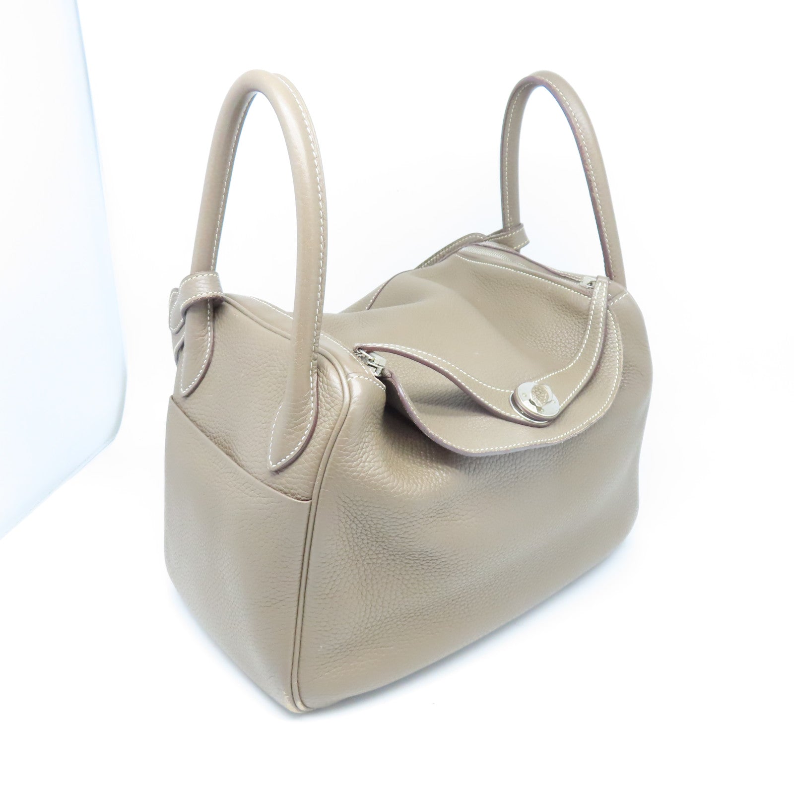 HERMES Taurillon Clemence皮革Lindy 30银扣手挽肩背两用袋大象灰色