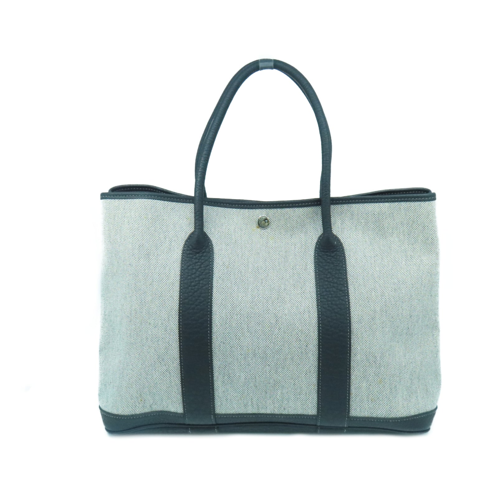 HERMES 帆布Garden Party PM銀扣手挽袋白色/黑色