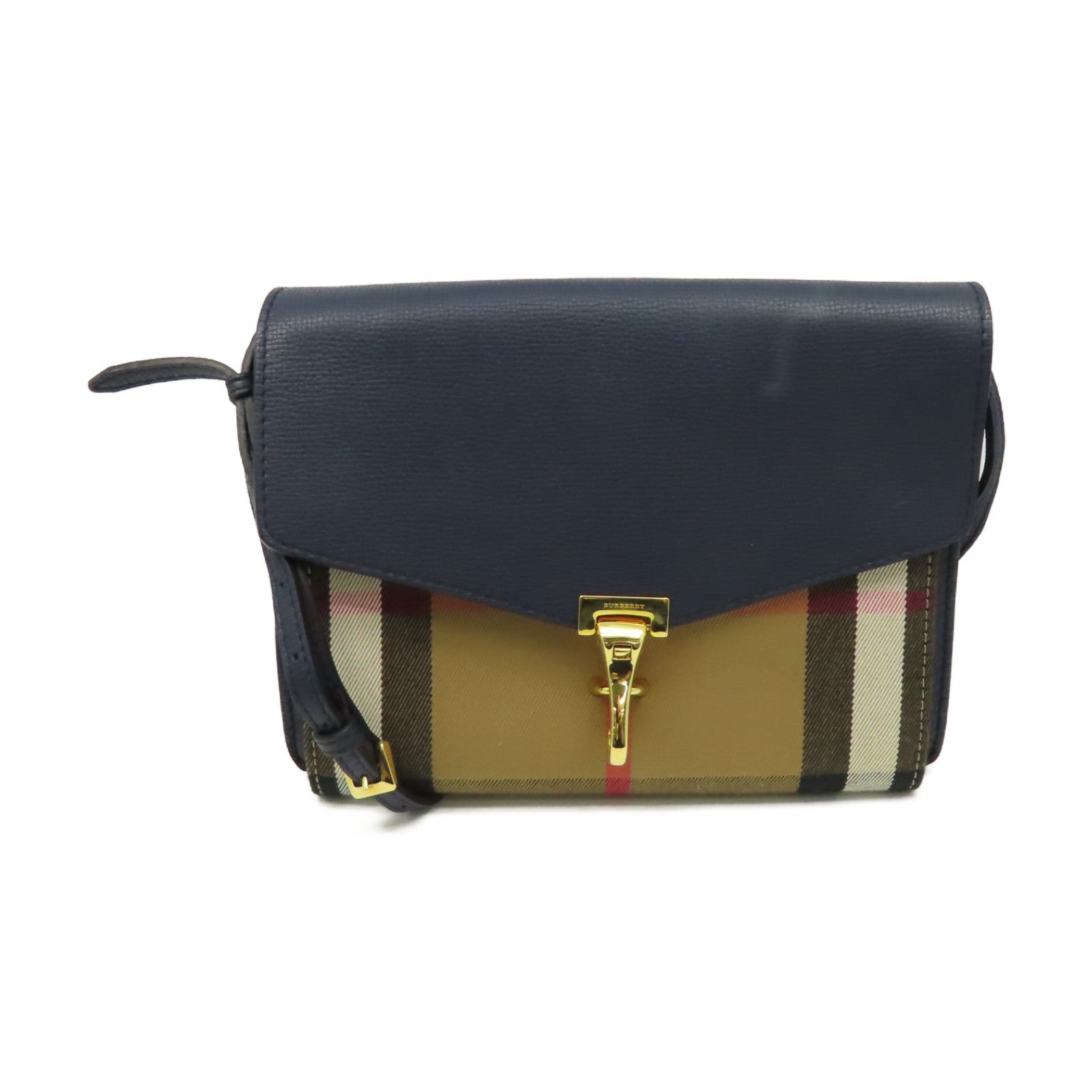 BURBERRY 牛皮皮革/帆布Shoulder Bag金扣肩背袋藍色/啡色