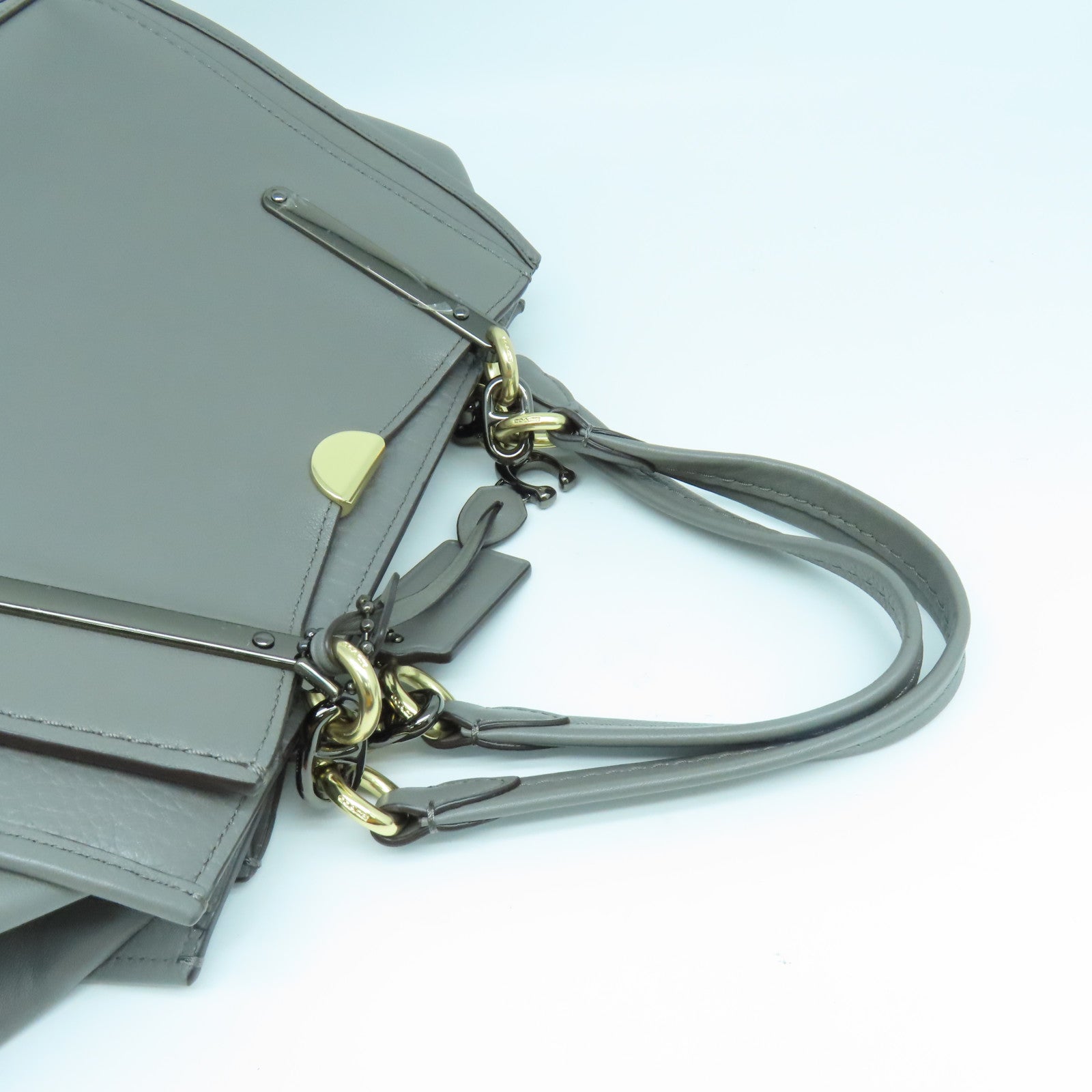 COACH 【激減優惠】牛皮皮革2 Way Shoulder金扣/黑扣手挽肩背兩用袋灰色