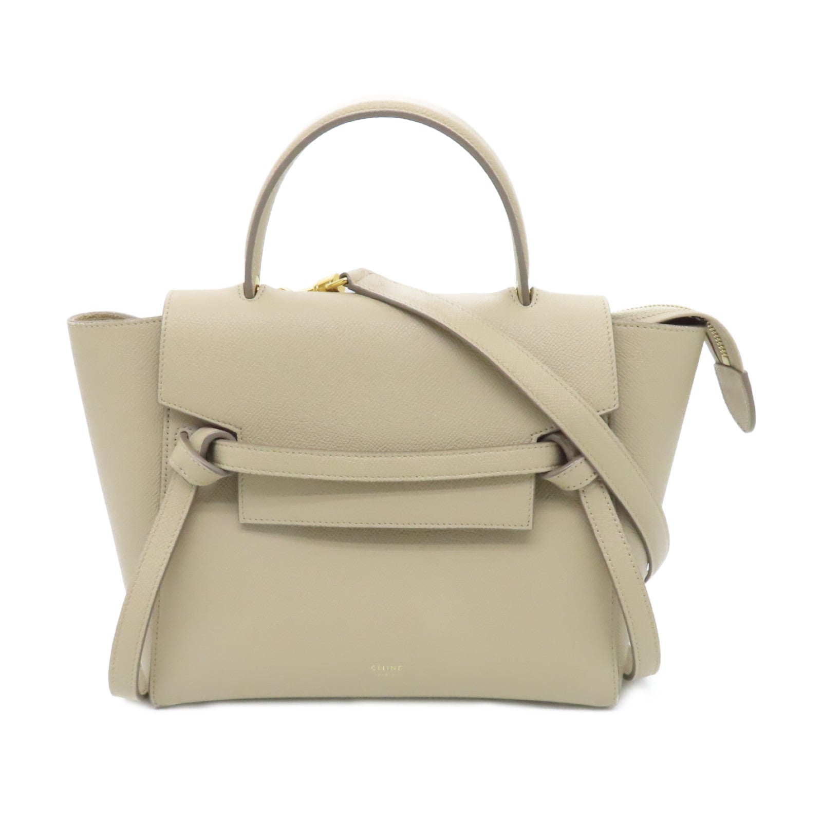 CELINE 牛皮皮革Belt Bag金扣手挽肩背兩用袋米色