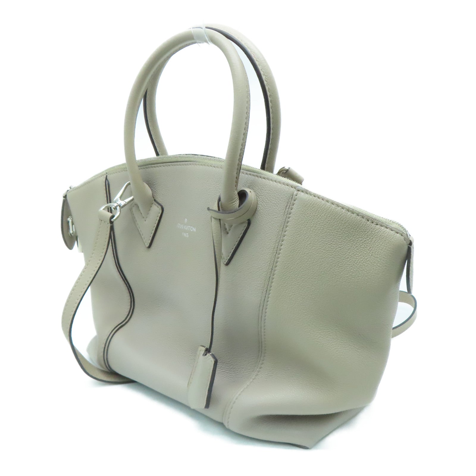 LOUIS VUITTON [Sharp Discount] Cowhide Leather Soft Lockit Silver Buckle Handle Shoulder Back Dual-purpose Bag Gray Brown
