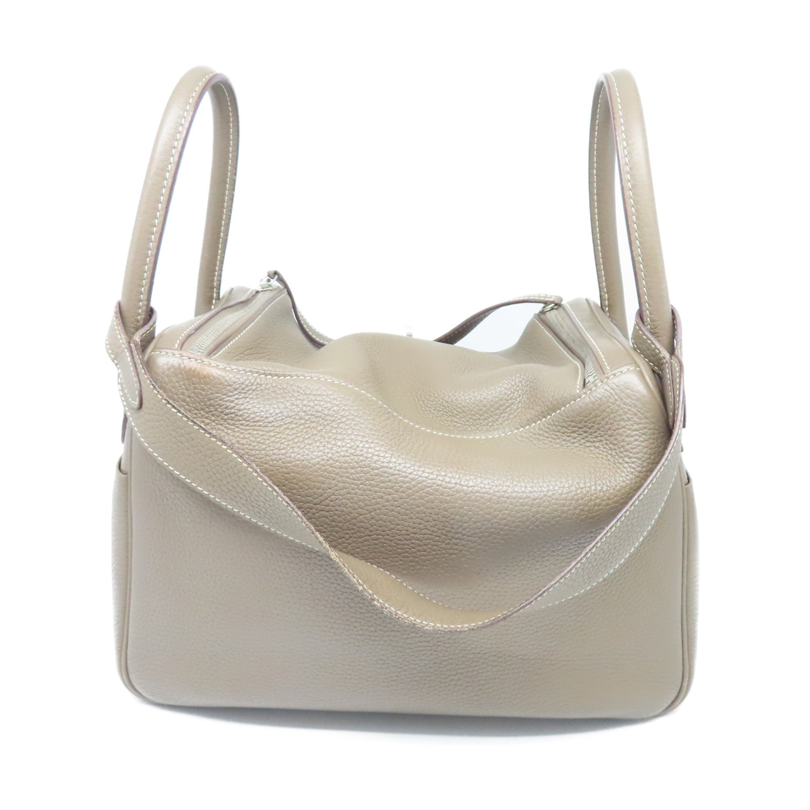 HERMES Taurillon Clemence皮革Lindy 30银扣手挽肩背两用袋大象灰色