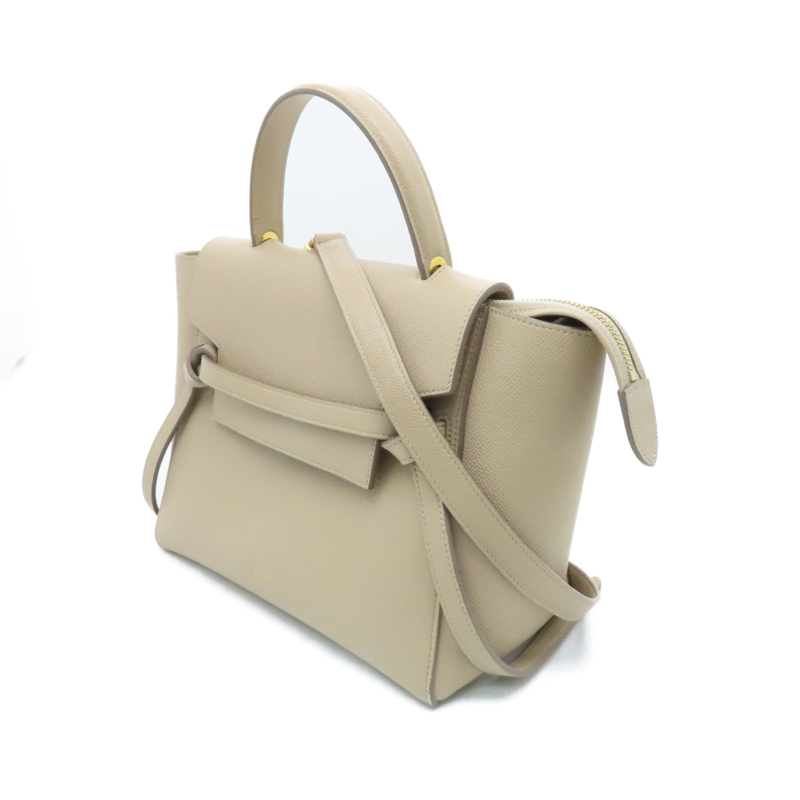 CELINE 牛皮皮革Belt Bag金扣手挽肩背兩用袋米色