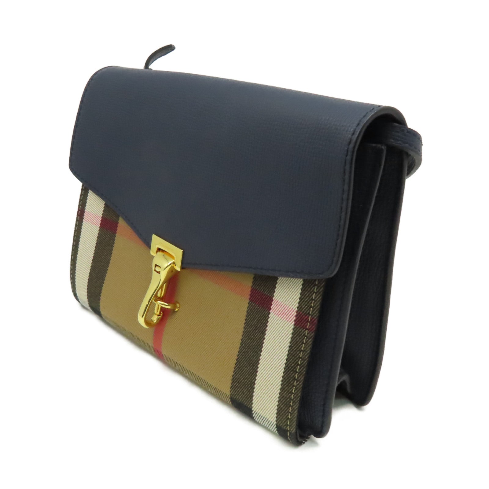 BURBERRY 牛皮皮革/帆布Shoulder Bag金扣肩背袋藍色/啡色