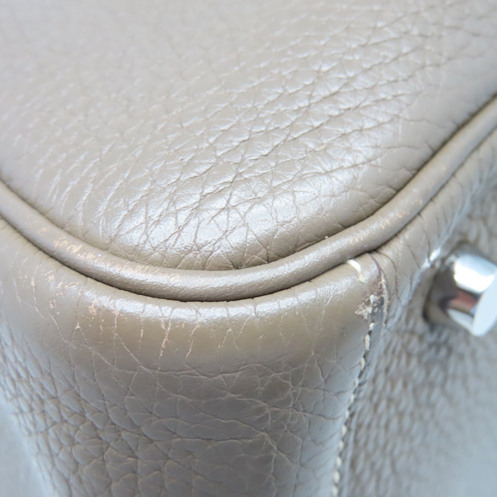 HERMES Taurillon Clemence皮革Lindy 30银扣手挽肩背两用袋大象灰色