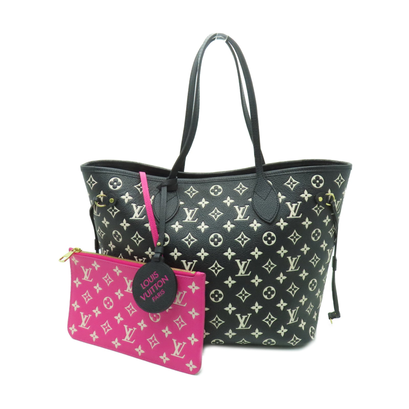 LOUIS VUITTON Monogram Empreinte Neverfull MM金扣手挽袋黒色/白色/粉紅色