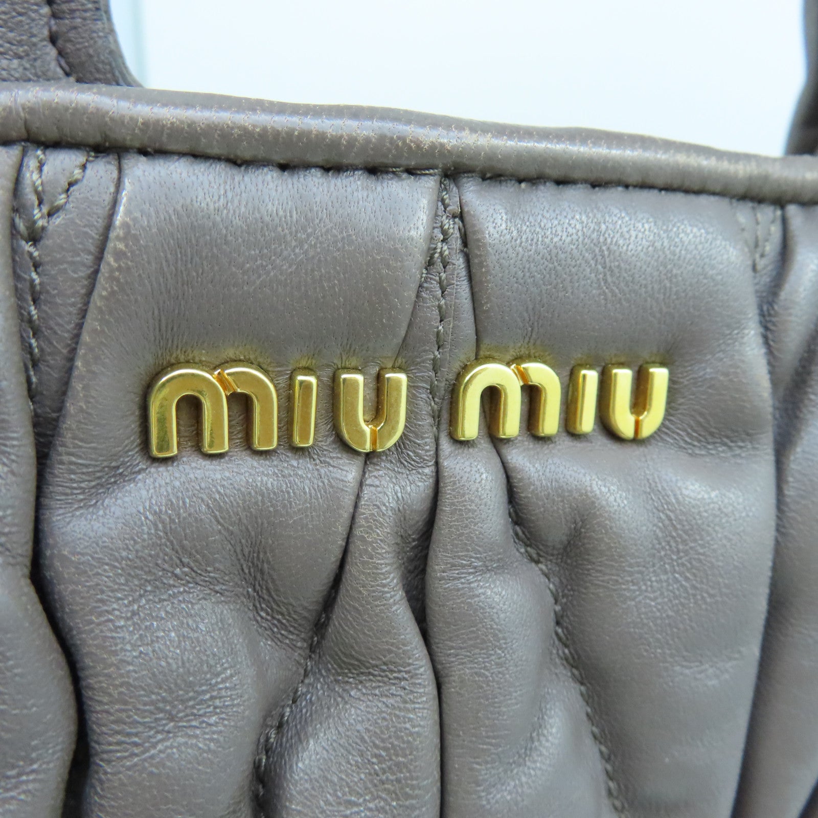 Miu Miu sheepskin leather Handbag gold buckle handle bag brown