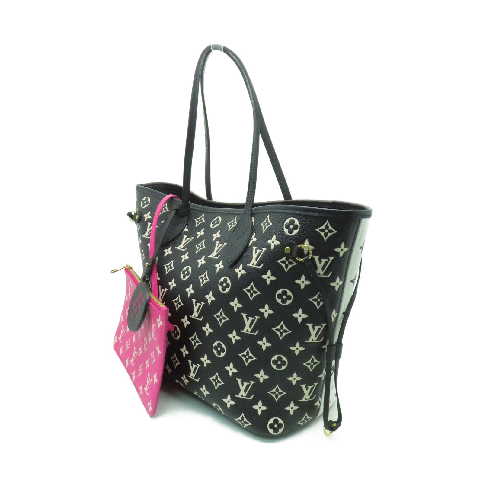 LOUIS VUITTON Monogram Empreinte Neverfull MM金扣手挽袋黒色/白色/粉紅色