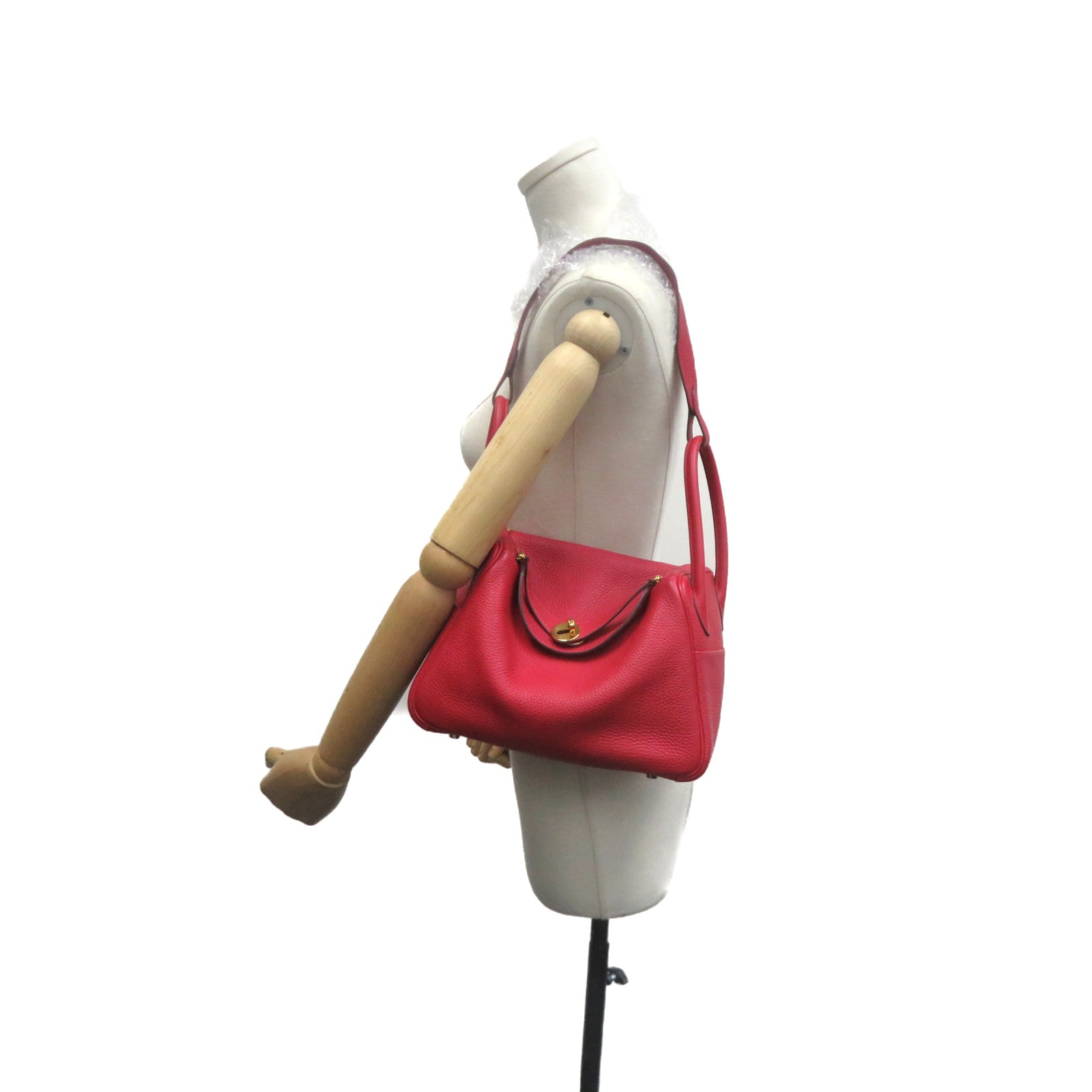 HERMES Clemence皮革 Lindy 26 Shoulder Bag金扣肩背袋Q5紅色