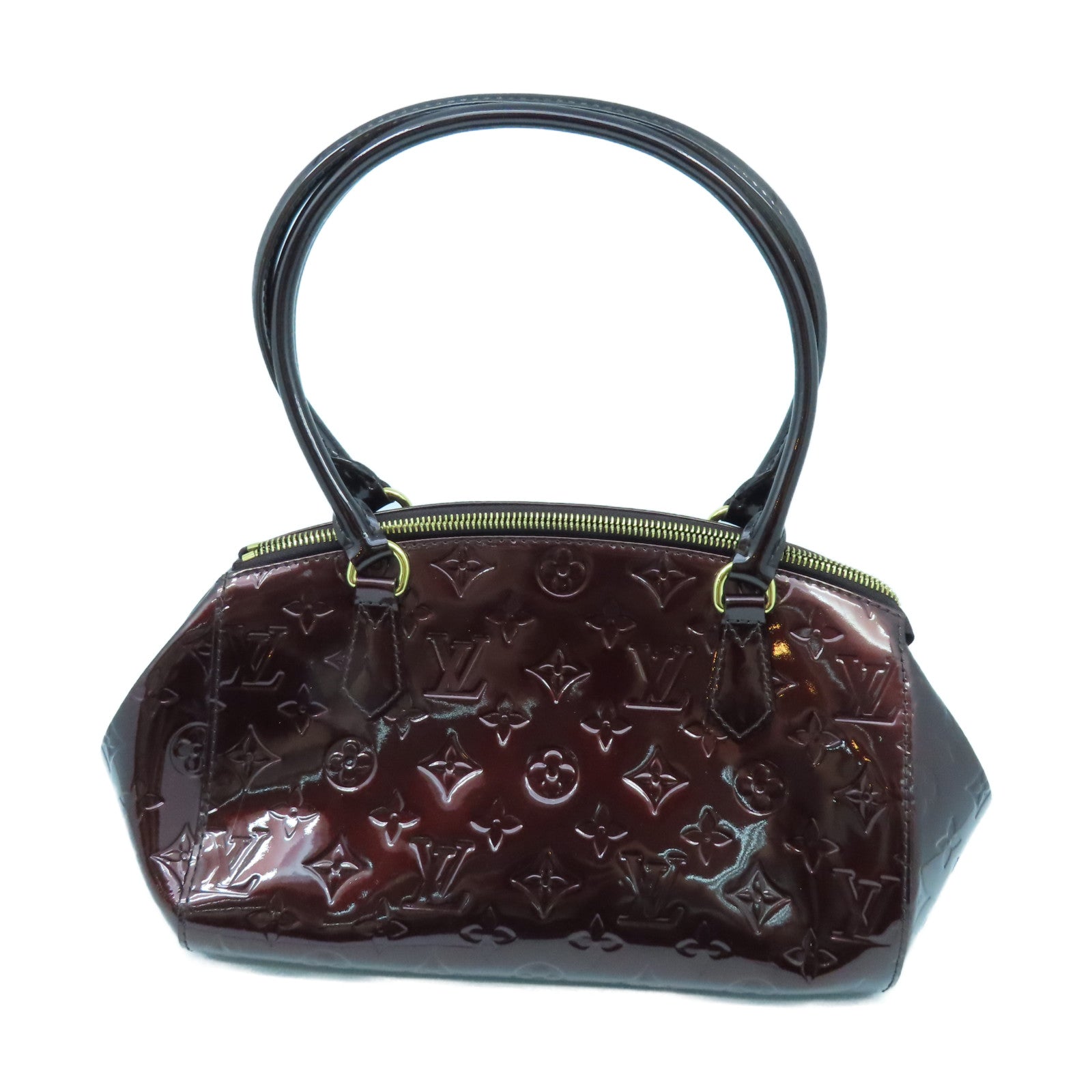 LOUIS VUITTON Vernis Sherwood PM金扣手挽袋酒紅色