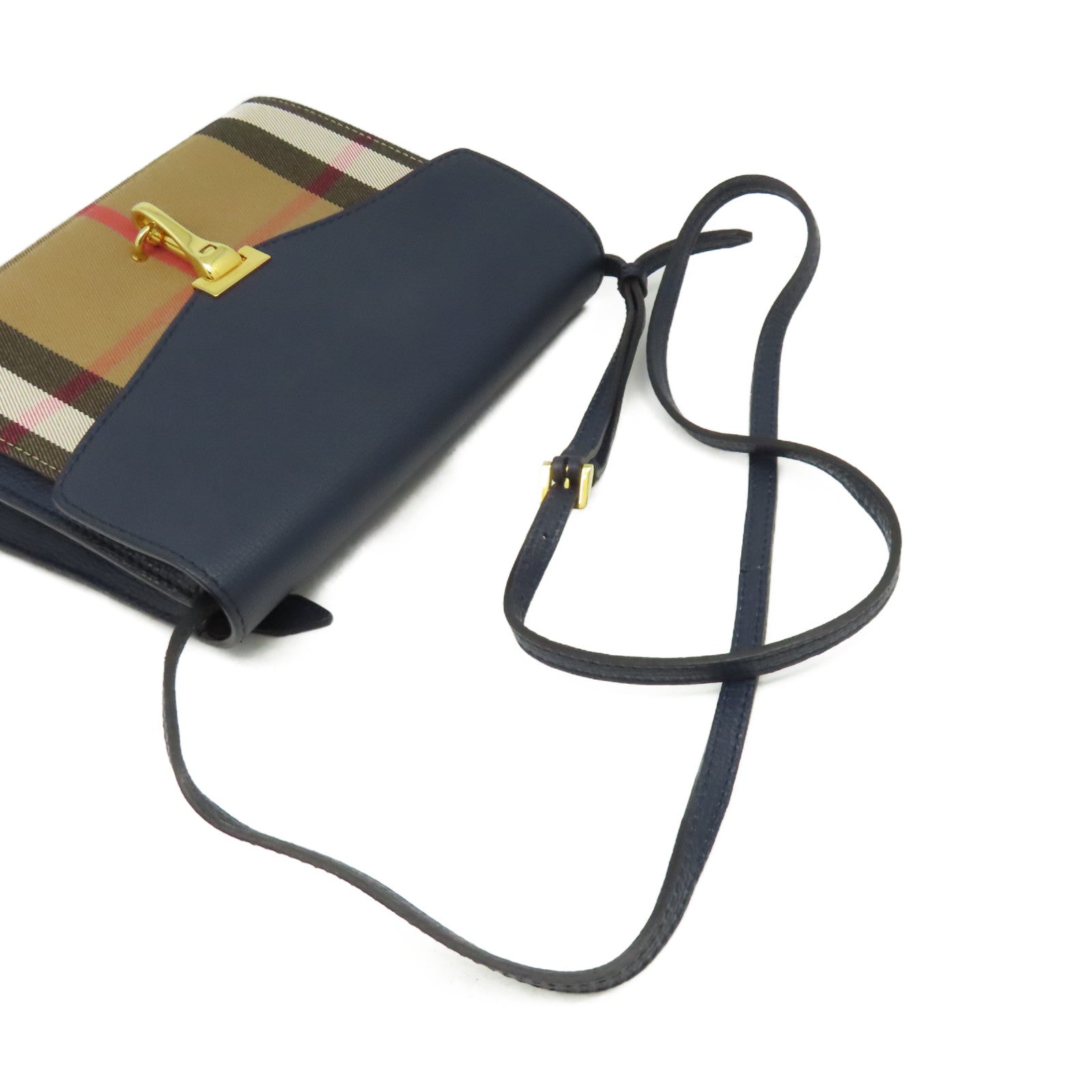 BURBERRY 牛皮皮革/帆布Shoulder Bag金扣肩背袋藍色/啡色
