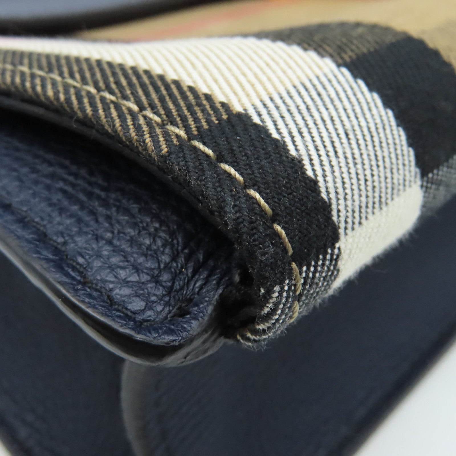BURBERRY 牛皮皮革/帆布Shoulder Bag金扣肩背袋藍色/啡色