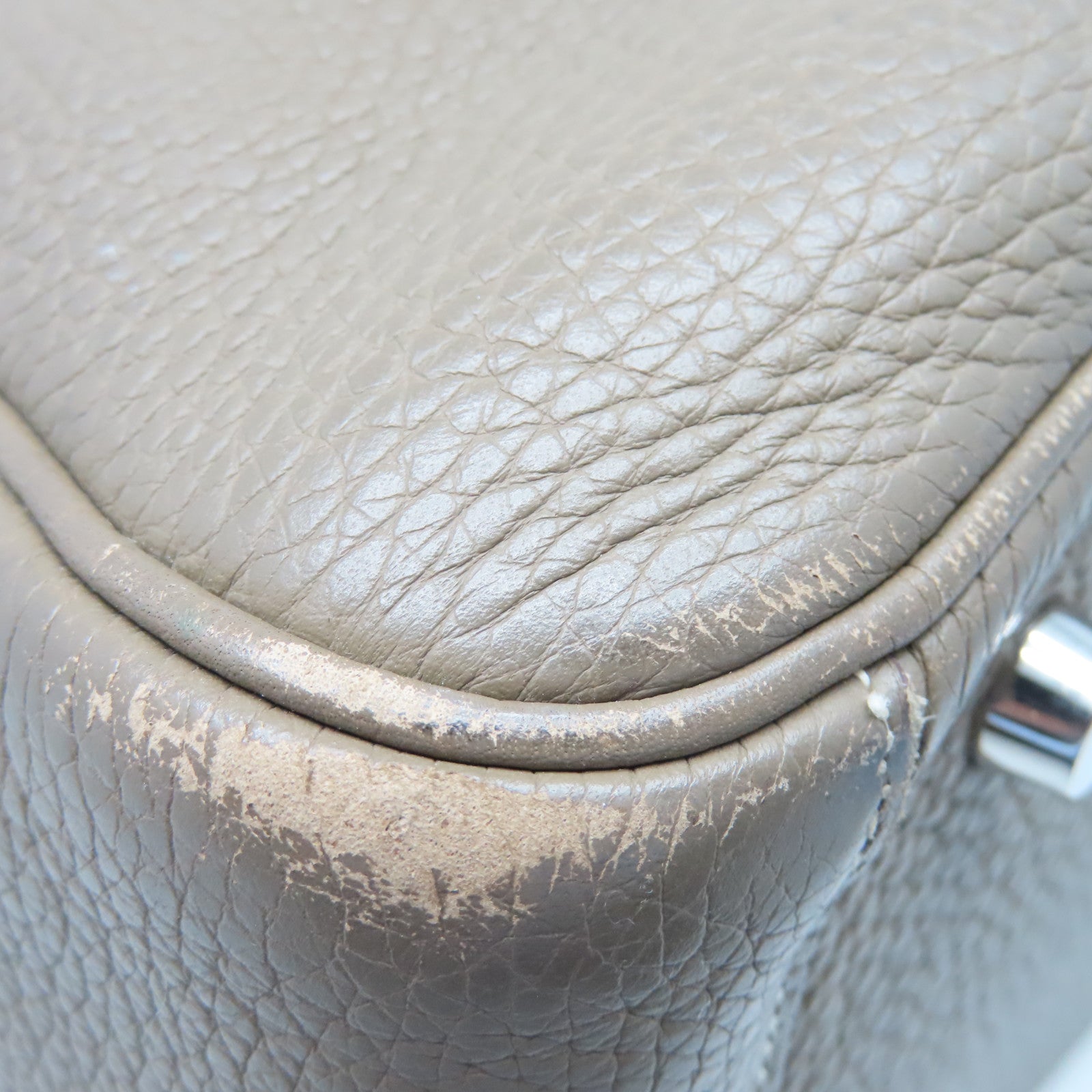 HERMES Taurillon Clemence皮革Lindy 30银扣手挽肩背两用袋大象灰色