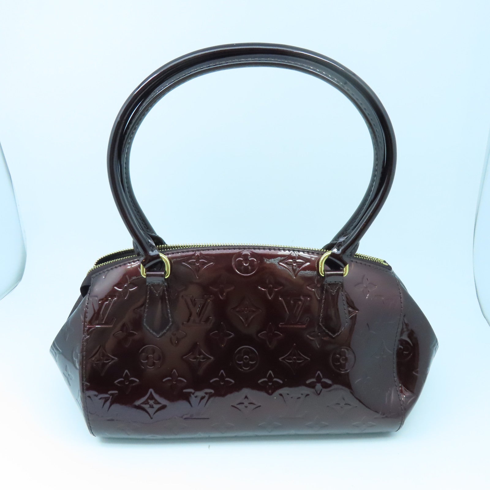 LOUIS VUITTON Vernis Sherwood PM金扣手挽袋酒紅色