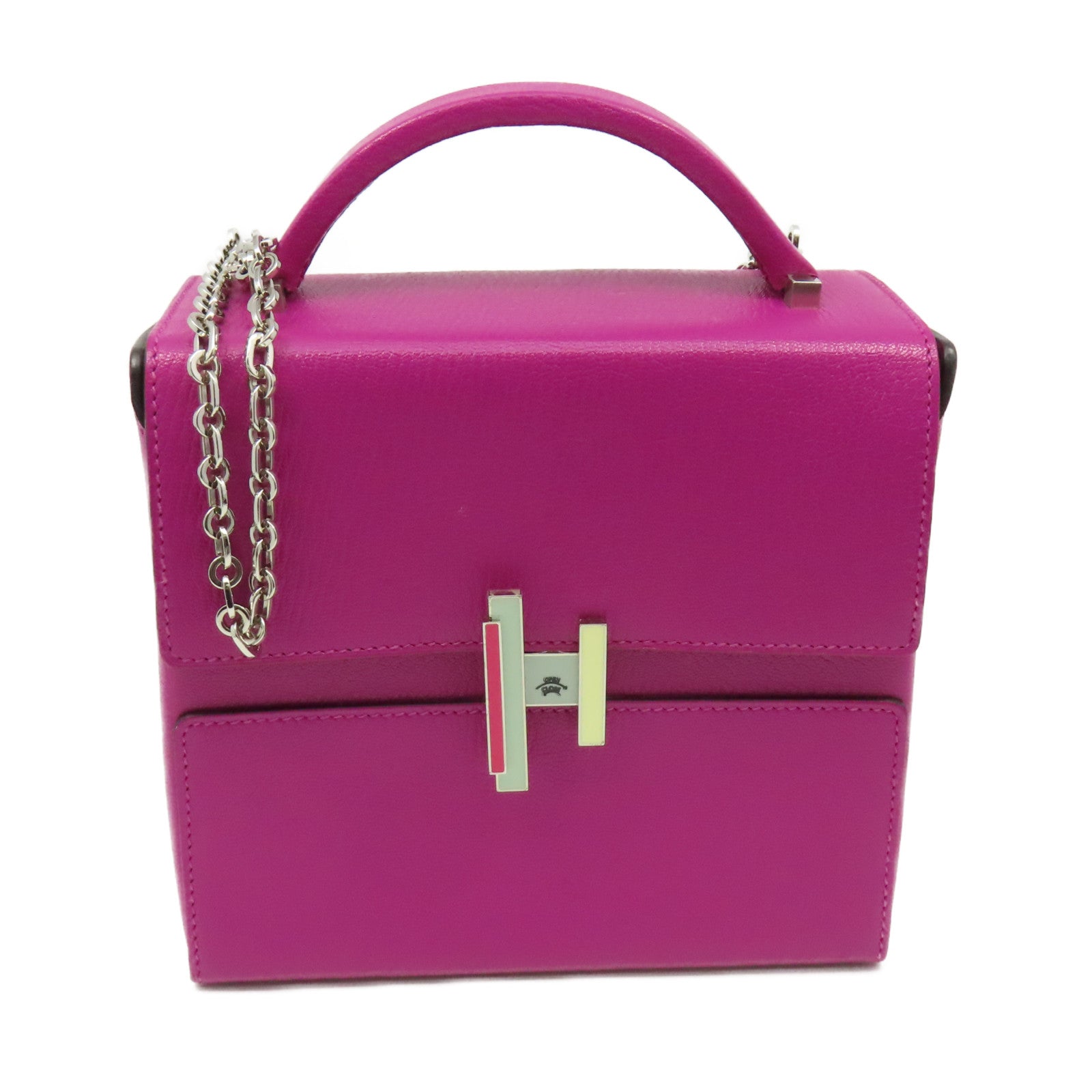 HERMES 【激減優惠】Chevre皮革Cinhetiz 2Way Shoulder Bag銀扣鏈帶手挽肩背兩用袋Rose Purple玫瑰紫色