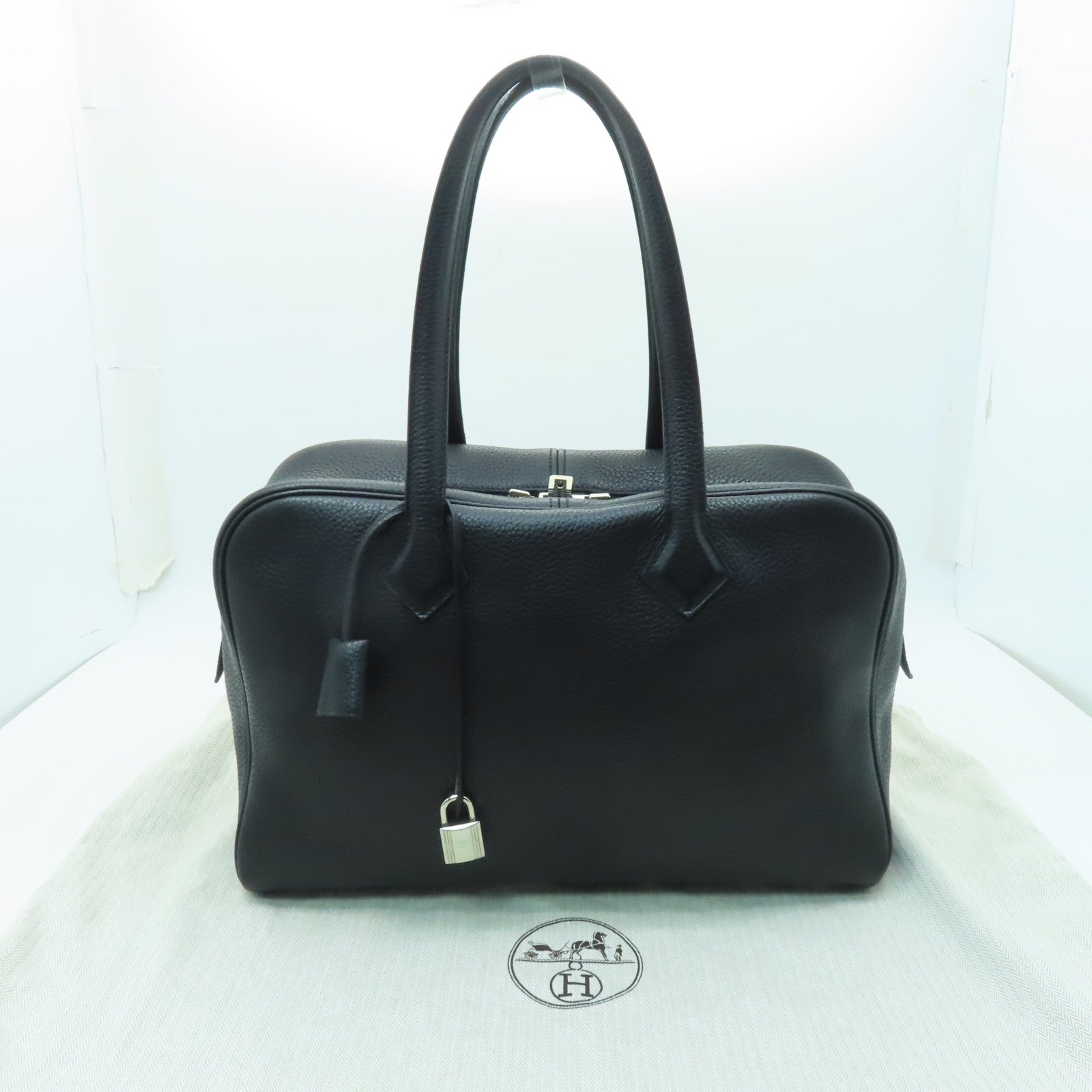 HERMES Clemence皮革Victoria銀扣肩背袋黒色