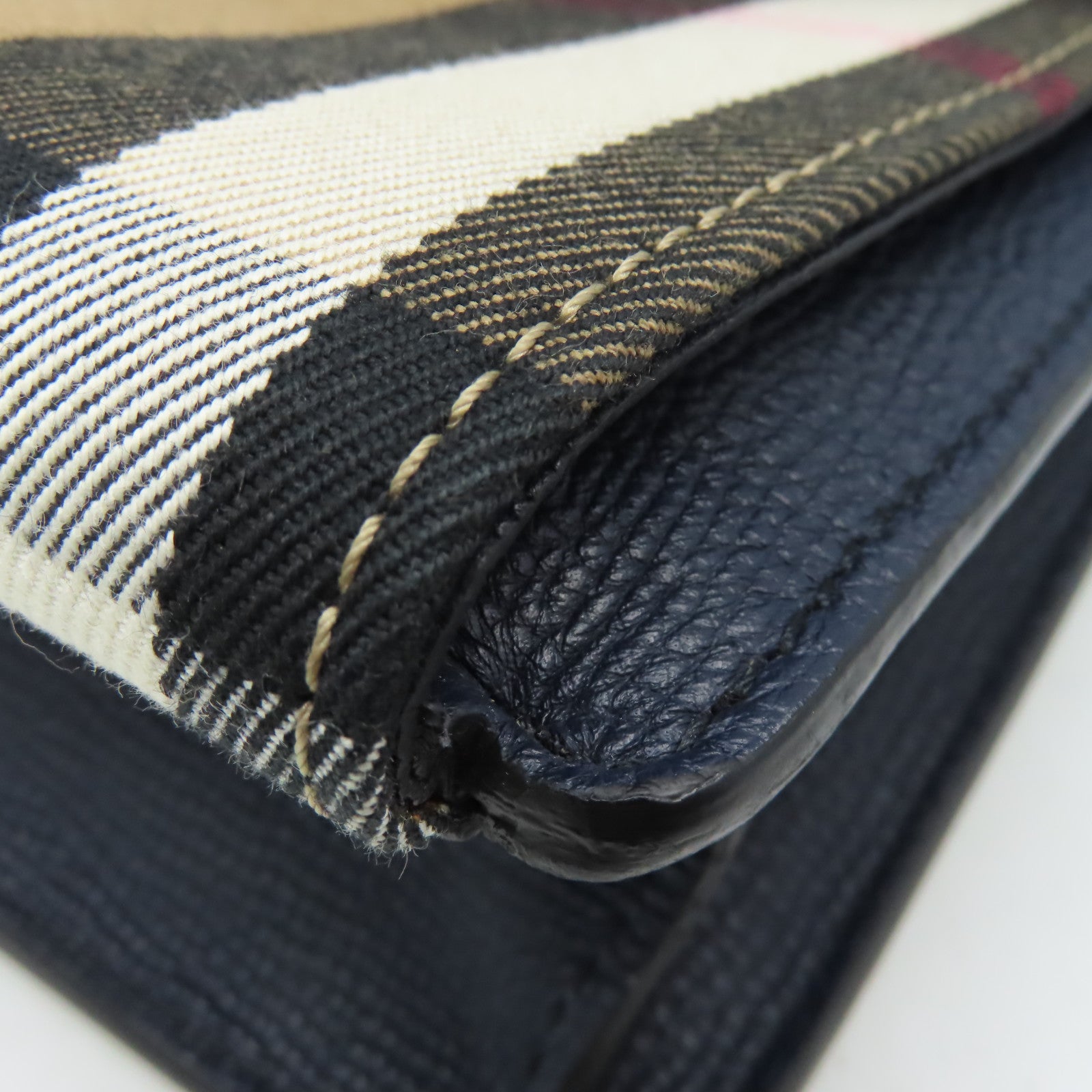 BURBERRY 牛皮皮革/帆布Shoulder Bag金扣肩背袋藍色/啡色