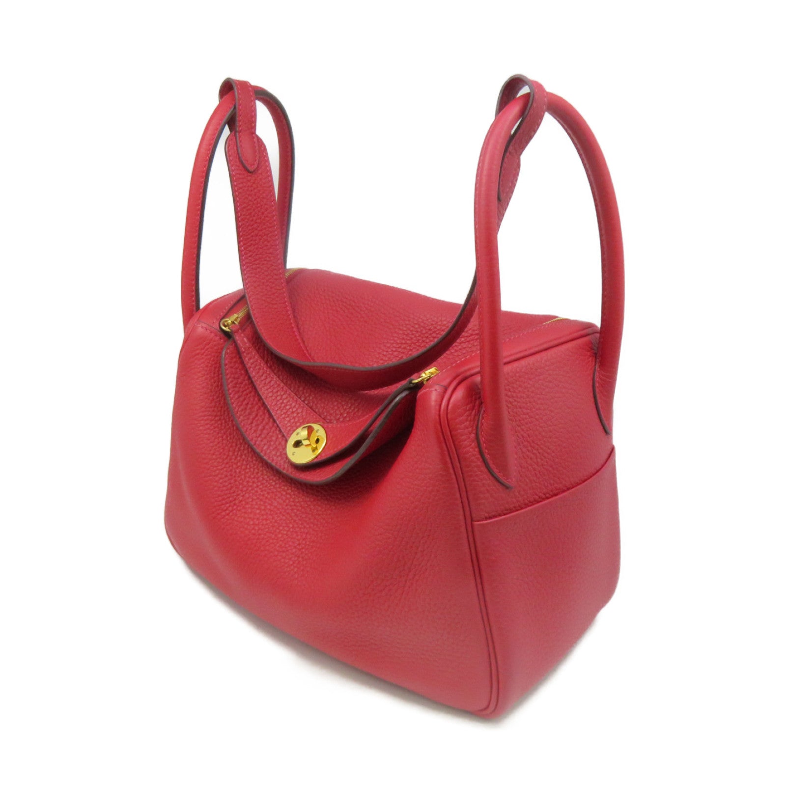 HERMES Clemence皮革 Lindy 26 Shoulder Bag金扣肩背袋Q5紅色