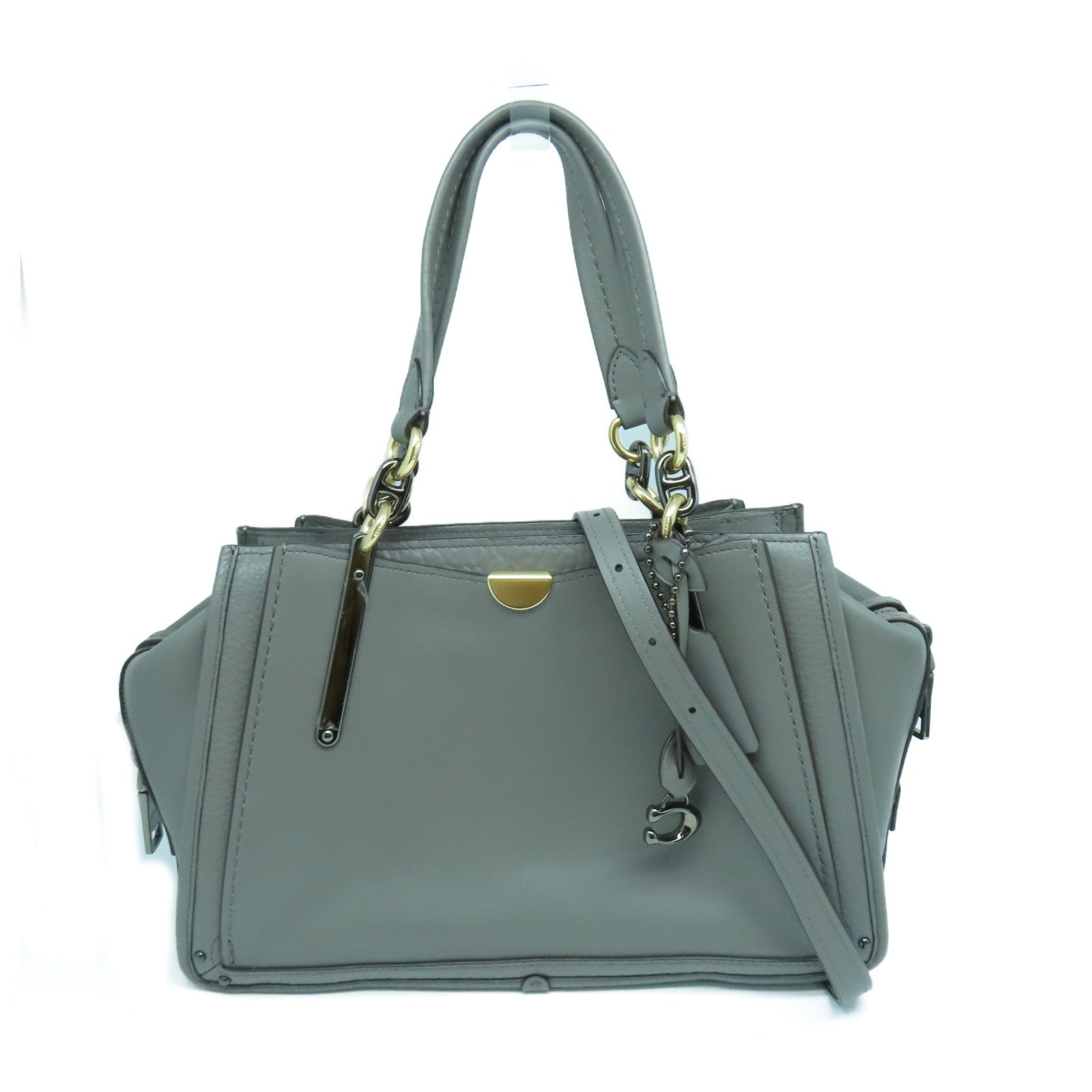 COACH 【激減優惠】牛皮皮革2 Way Shoulder金扣/黑扣手挽肩背兩用袋灰色