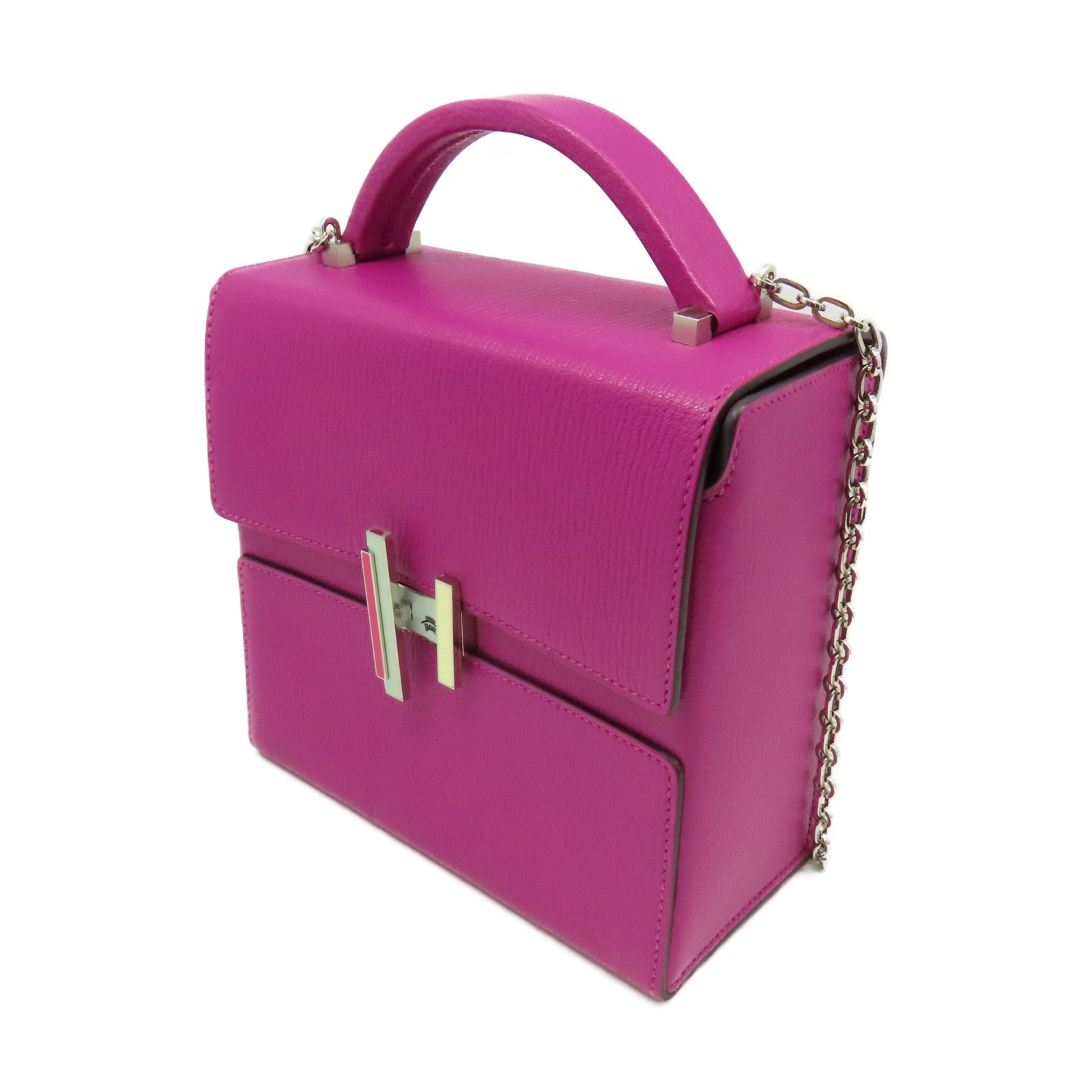 HERMES 【激減優惠】Chevre皮革Cinhetiz 2Way Shoulder Bag銀扣鏈帶手挽肩背兩用袋Rose Purple玫瑰紫色