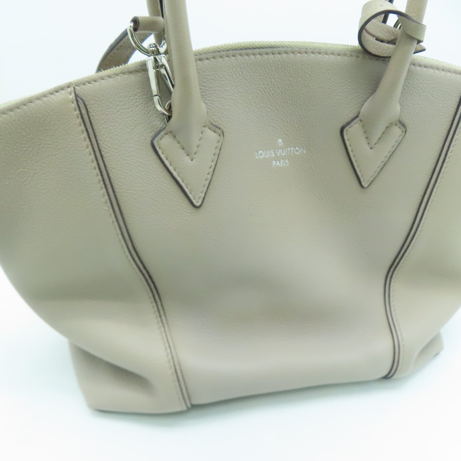 LOUIS VUITTON [Sharp Discount] Cowhide Leather Soft Lockit Silver Buckle Handle Shoulder Back Dual-purpose Bag Gray Brown
