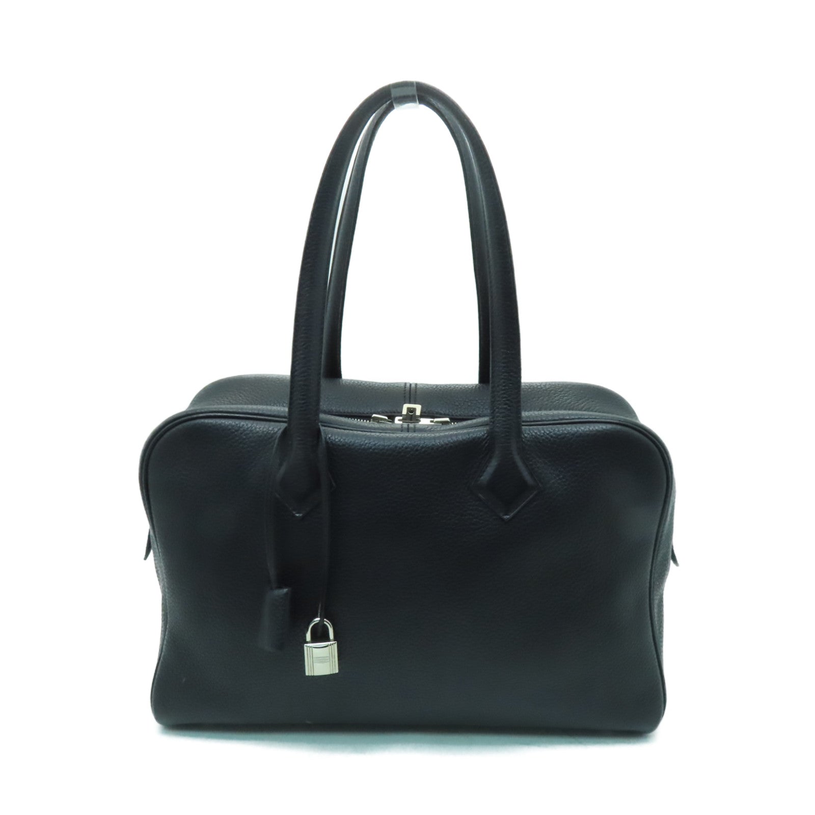 HERMES Clemence皮革Victoria銀扣肩背袋黒色