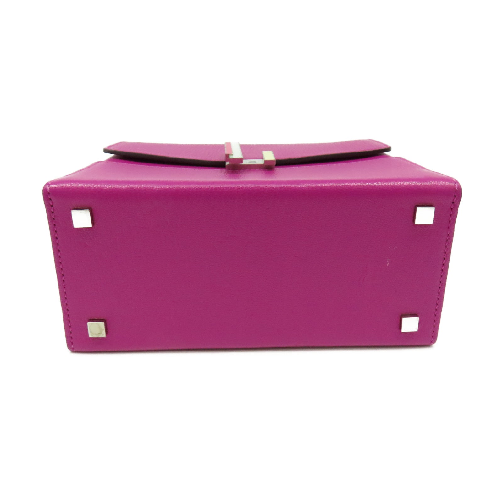 HERMES 【激減優惠】Chevre皮革Cinhetiz 2Way Shoulder Bag銀扣鏈帶手挽肩背兩用袋Rose Purple玫瑰紫色