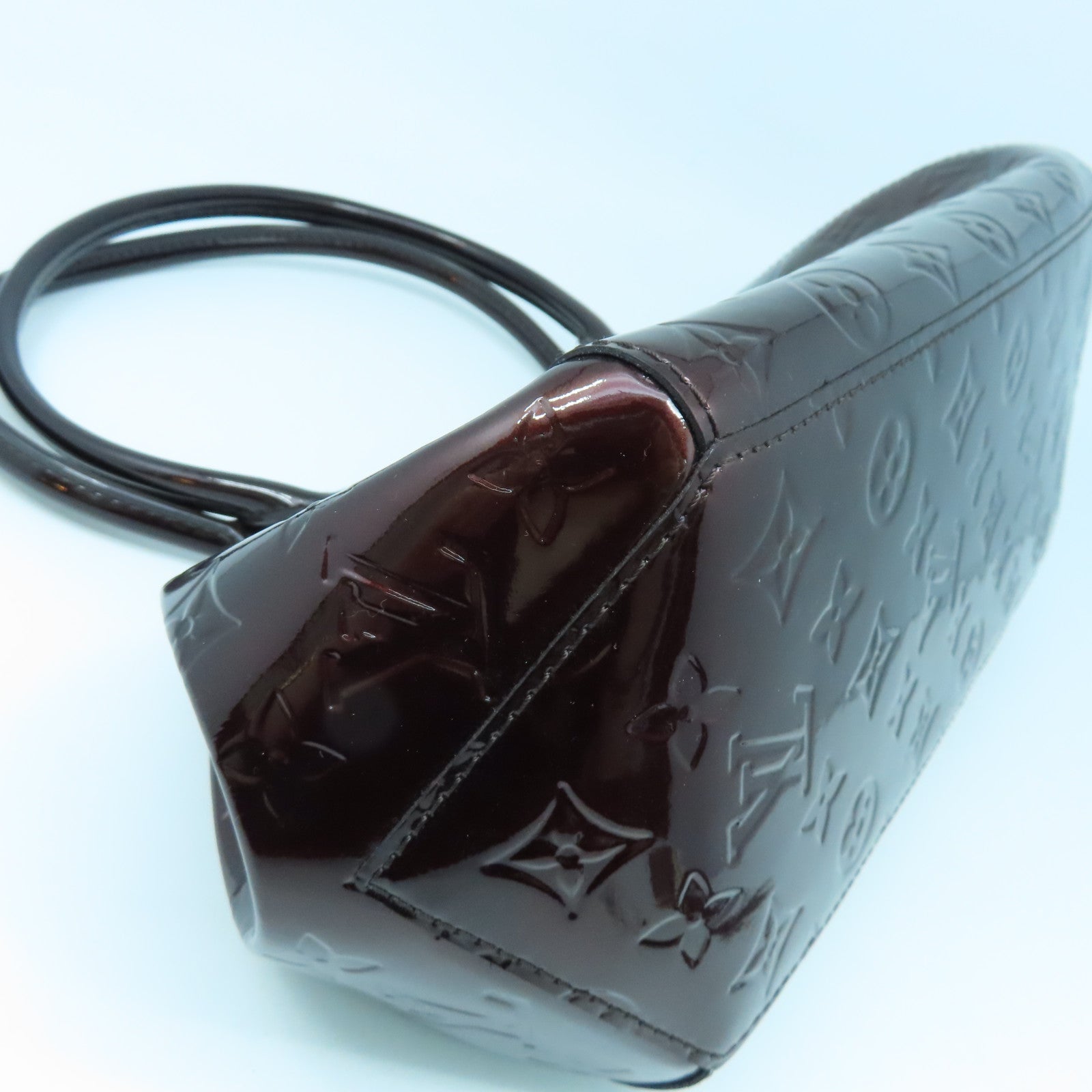 LOUIS VUITTON Vernis Sherwood PM金扣手挽袋酒紅色
