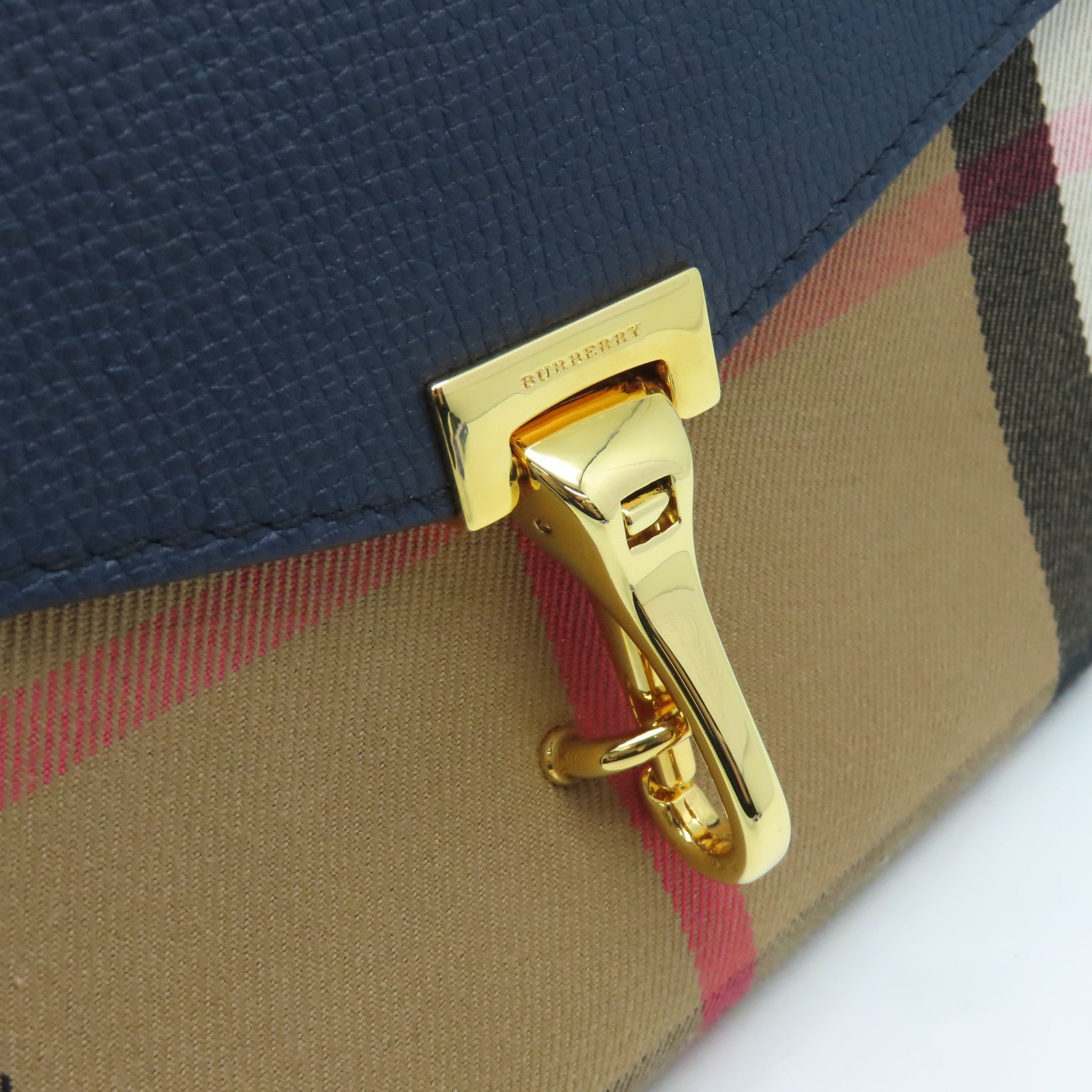 BURBERRY 牛皮皮革/帆布Shoulder Bag金扣肩背袋藍色/啡色