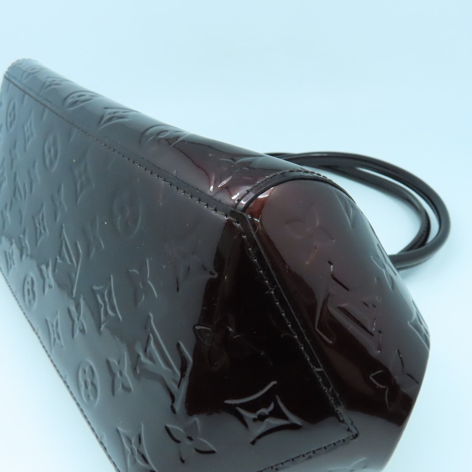 LOUIS VUITTON Vernis Sherwood PM金扣手挽袋酒紅色