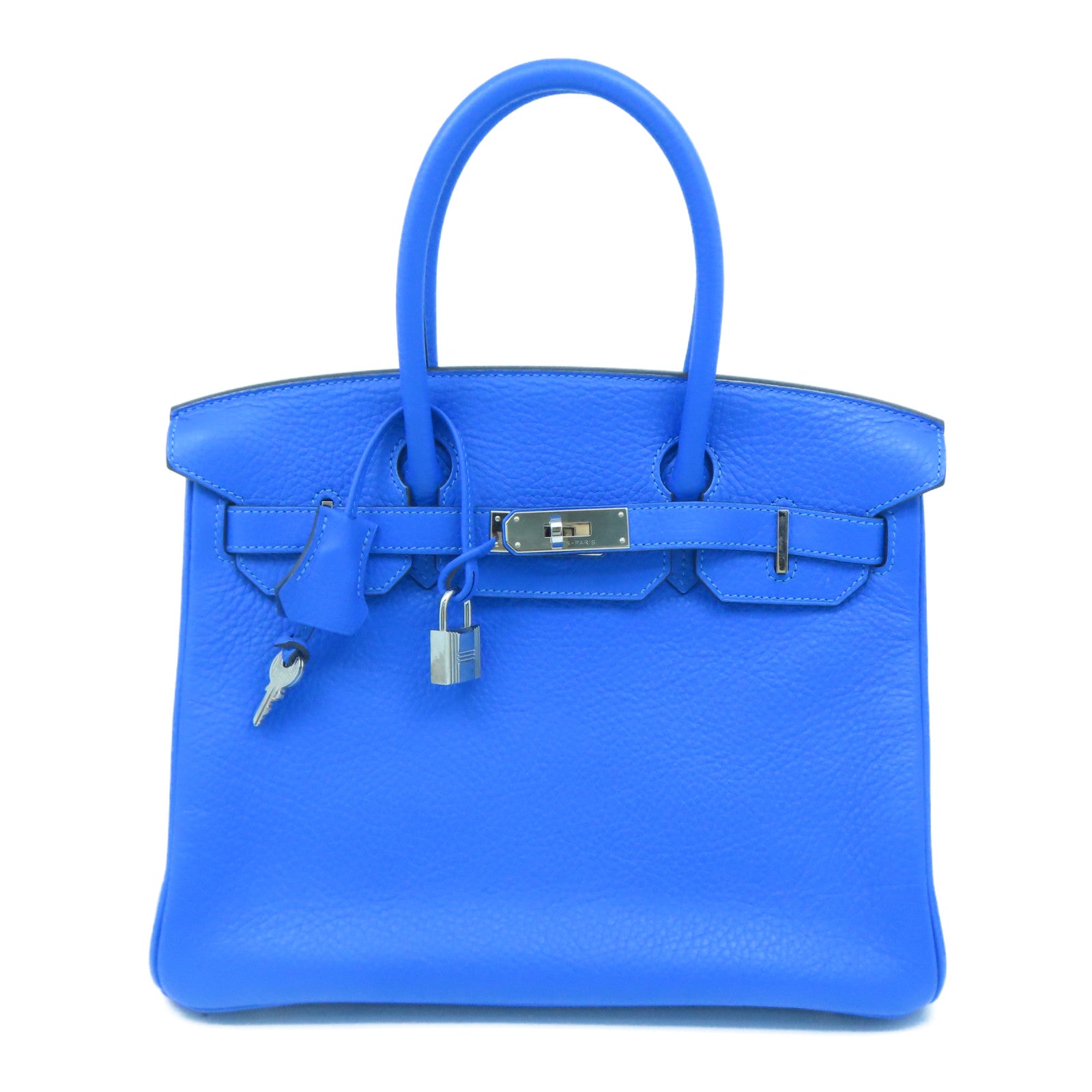 HERMES 【激減優惠】Clemence皮革Birkin 30 Hand Bag銀扣手挽袋藍色