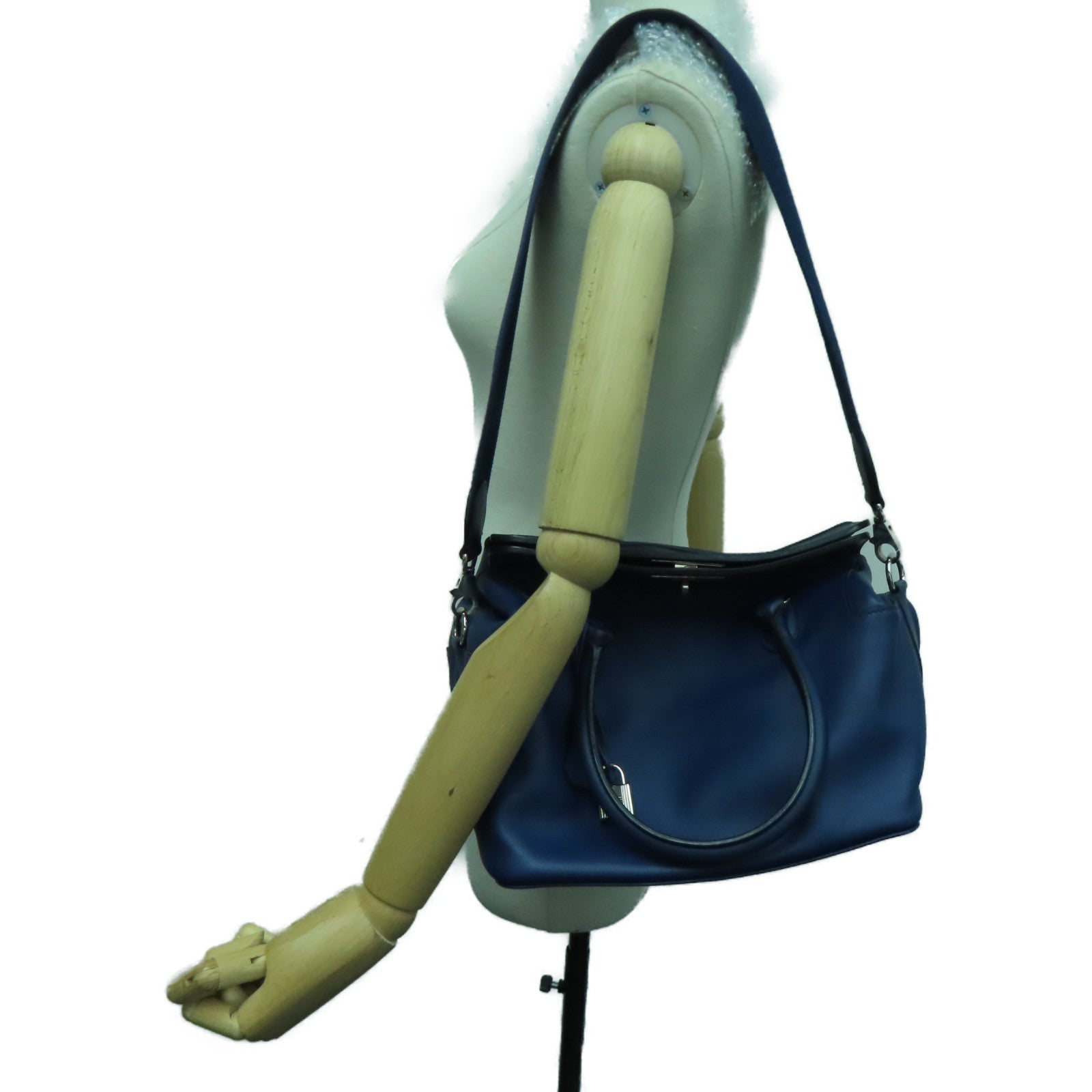HERMES 【Sharp Discount】Evercolor Leather Toolbox 26 Silver Buckle Handle Shoulder Back Dual-purpose Bag Blue