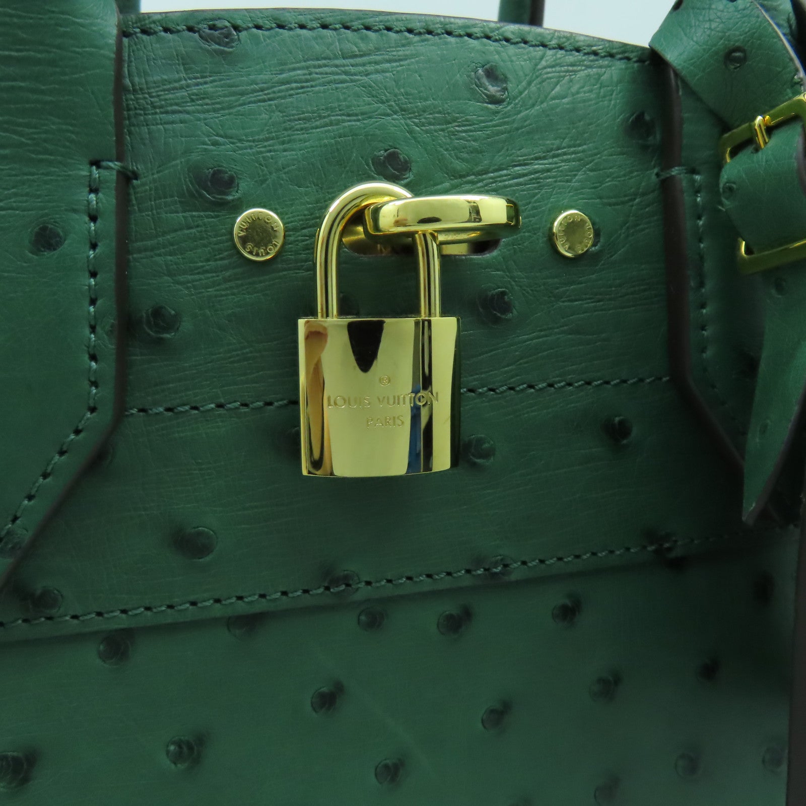 LOUIS VUITTON 鴕鳥皮革City Steamer MM金扣手挽肩背兩用袋綠色