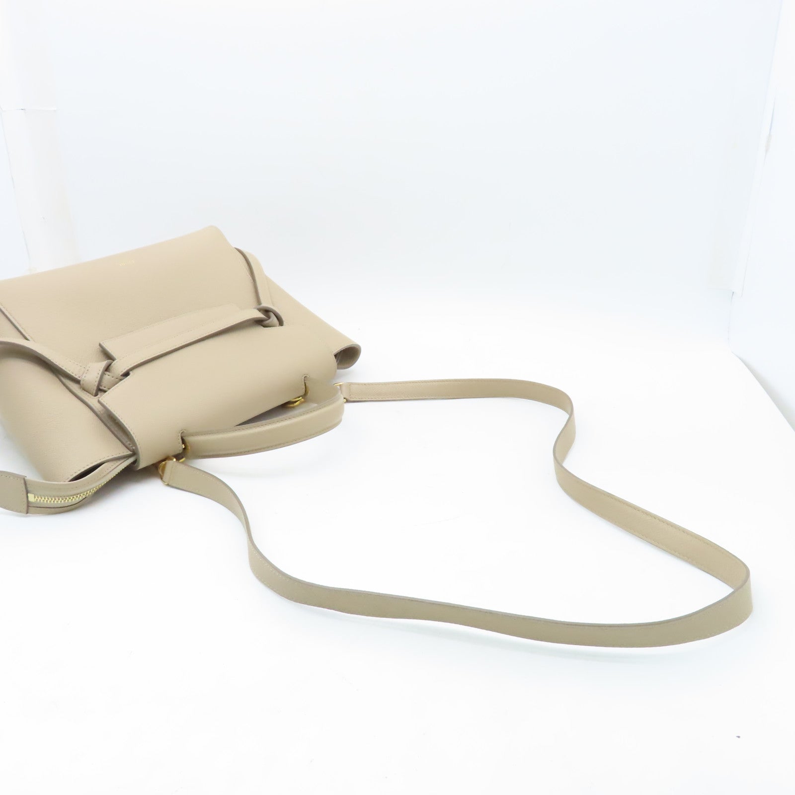CELINE 牛皮皮革Belt Bag金扣手挽肩背兩用袋米色