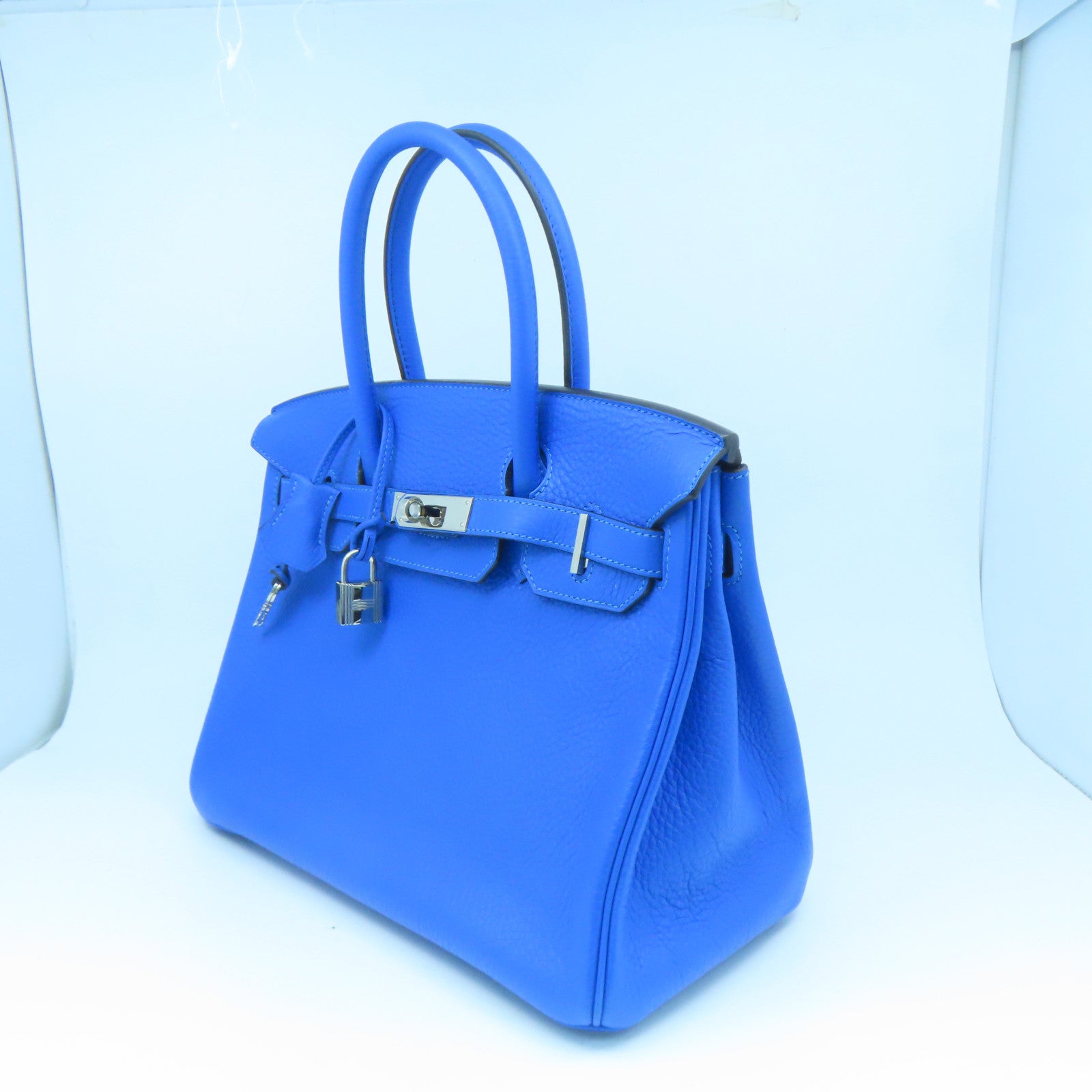 HERMES 【激減優惠】Clemence皮革Birkin 30 Hand Bag銀扣手挽袋藍色