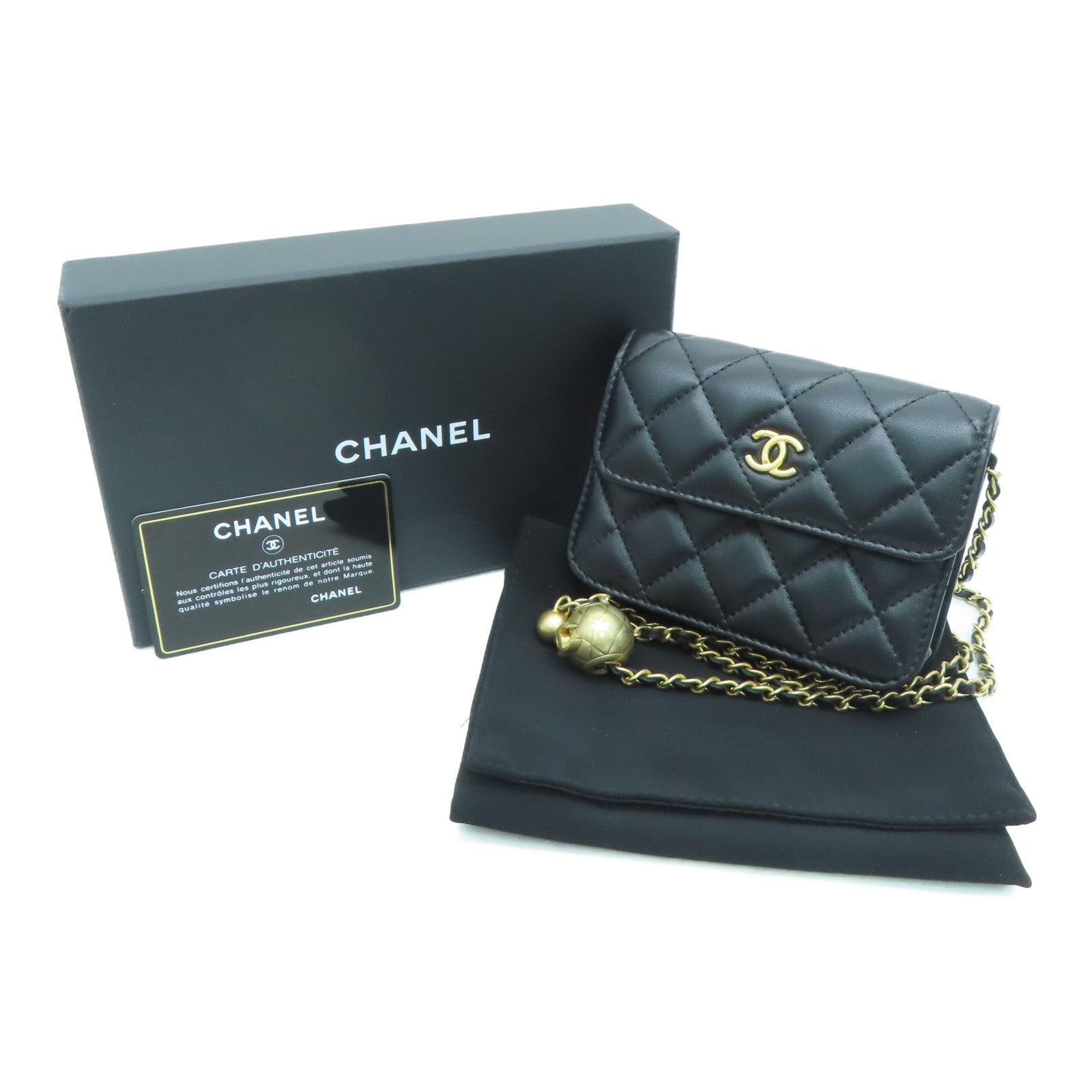 CHANEL 【激减优惠】菱格羊皮皮革Clutch With Chain肩背袋黑色