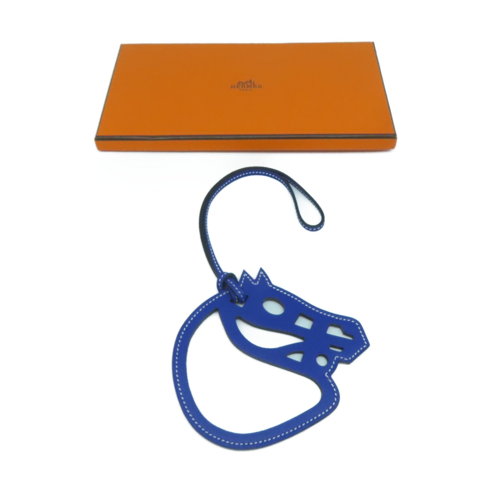 HERMES Swift皮革Horse Charm掛飾電光藍色