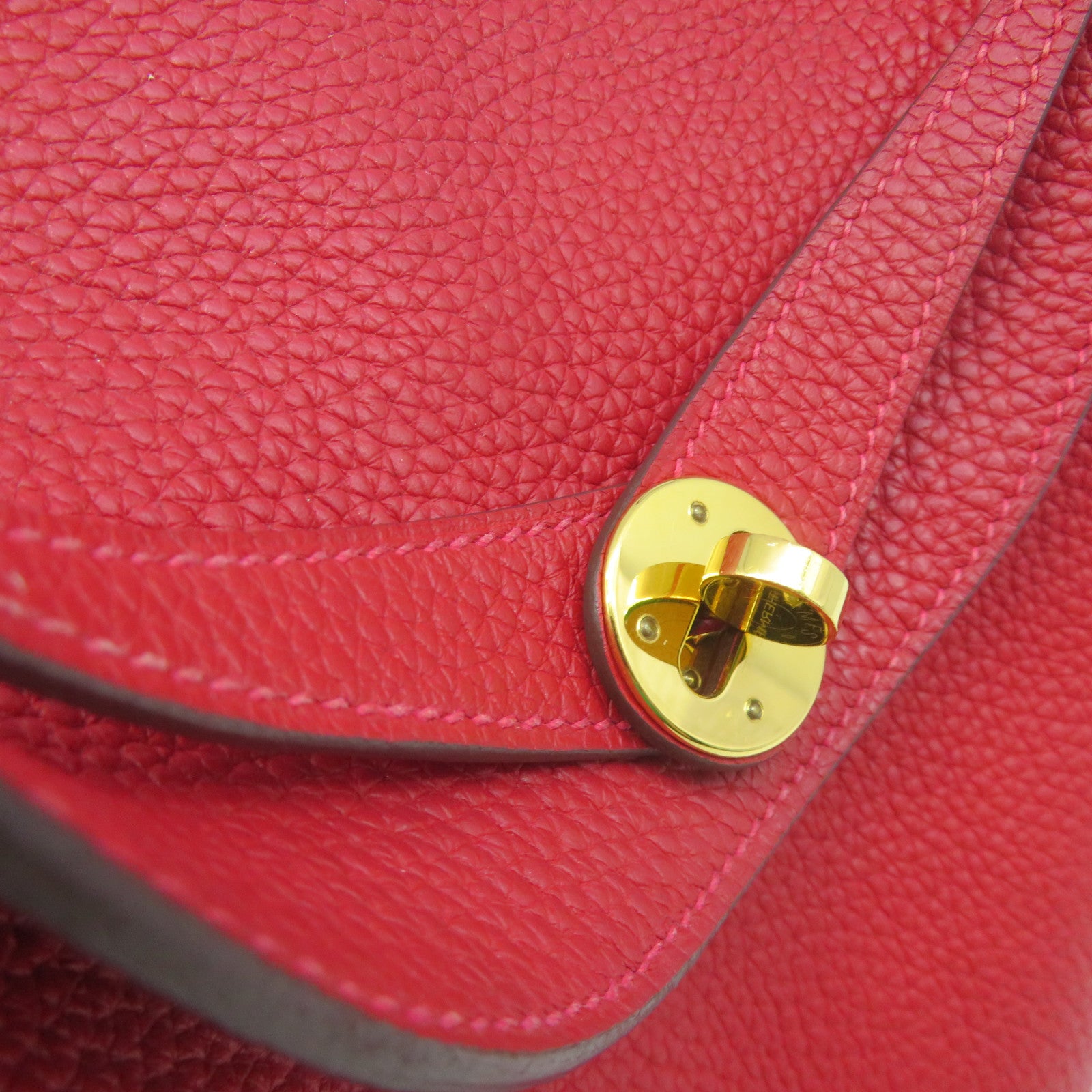 HERMES Clemence皮革 Lindy 26 Shoulder Bag金扣肩背袋Q5紅色