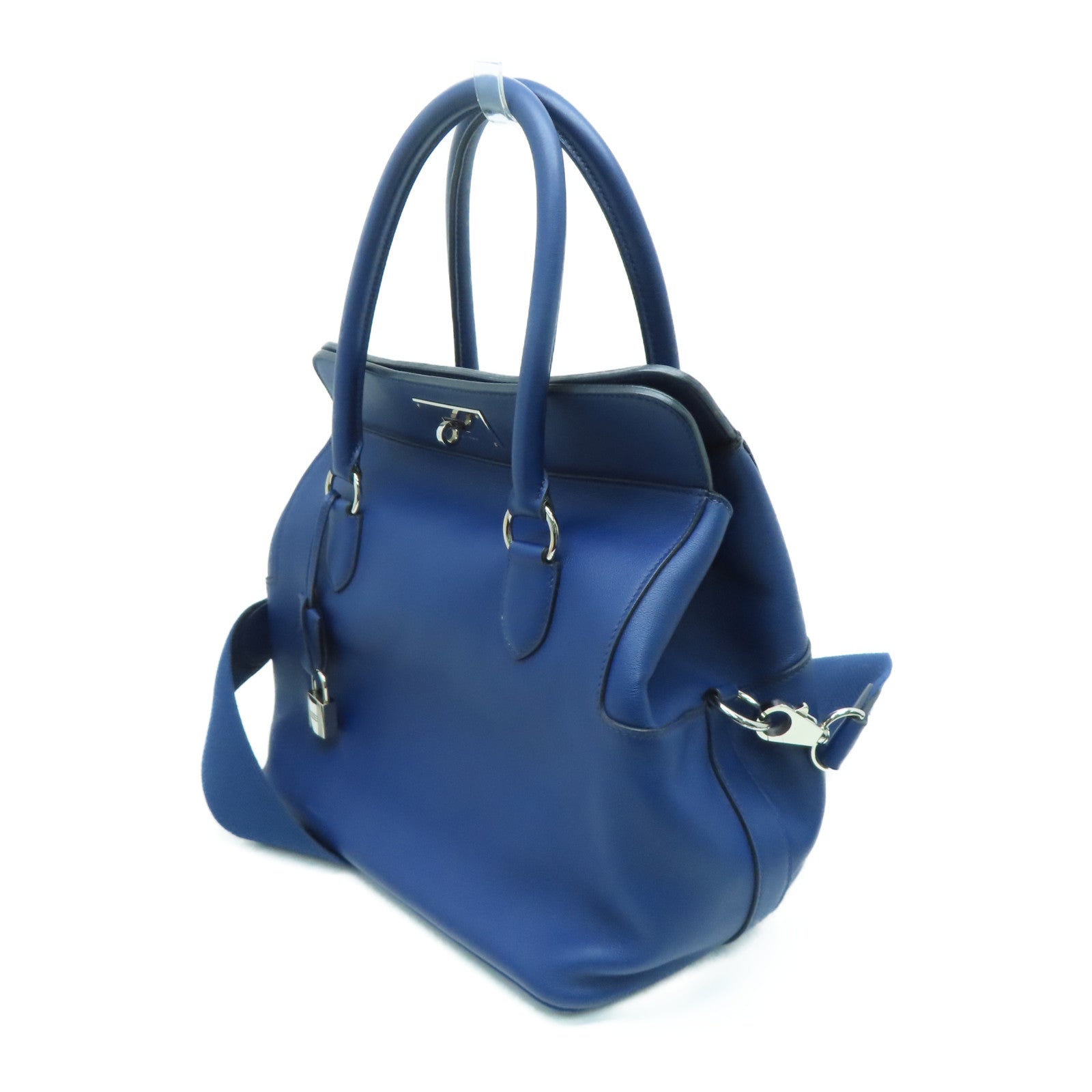 HERMES 【Sharp Discount】Evercolor Leather Toolbox 26 Silver Buckle Handle Shoulder Back Dual-purpose Bag Blue