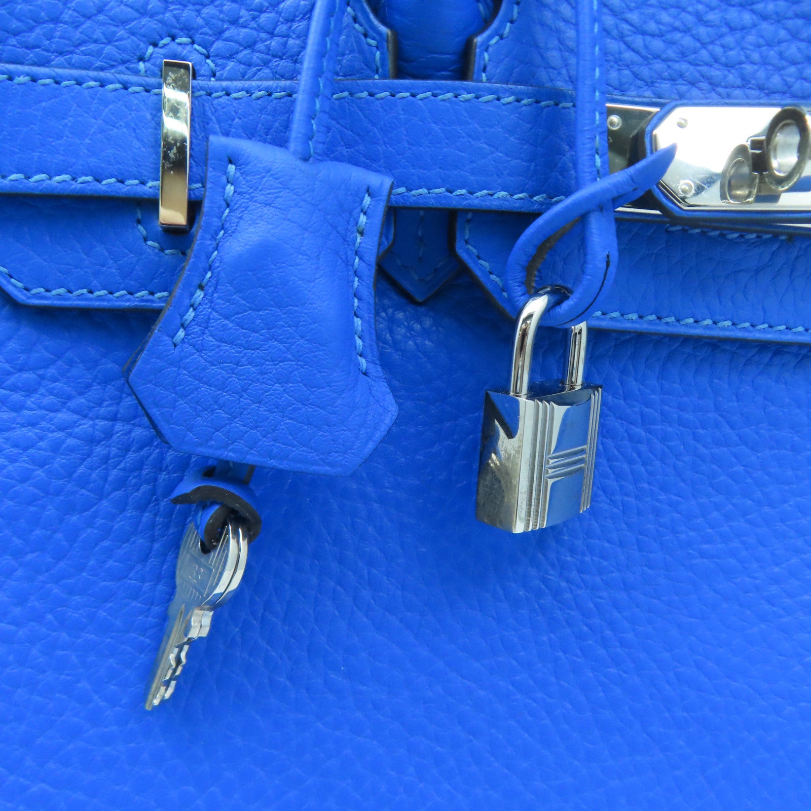 HERMES 【激減優惠】Clemence皮革Birkin 30 Hand Bag銀扣手挽袋藍色