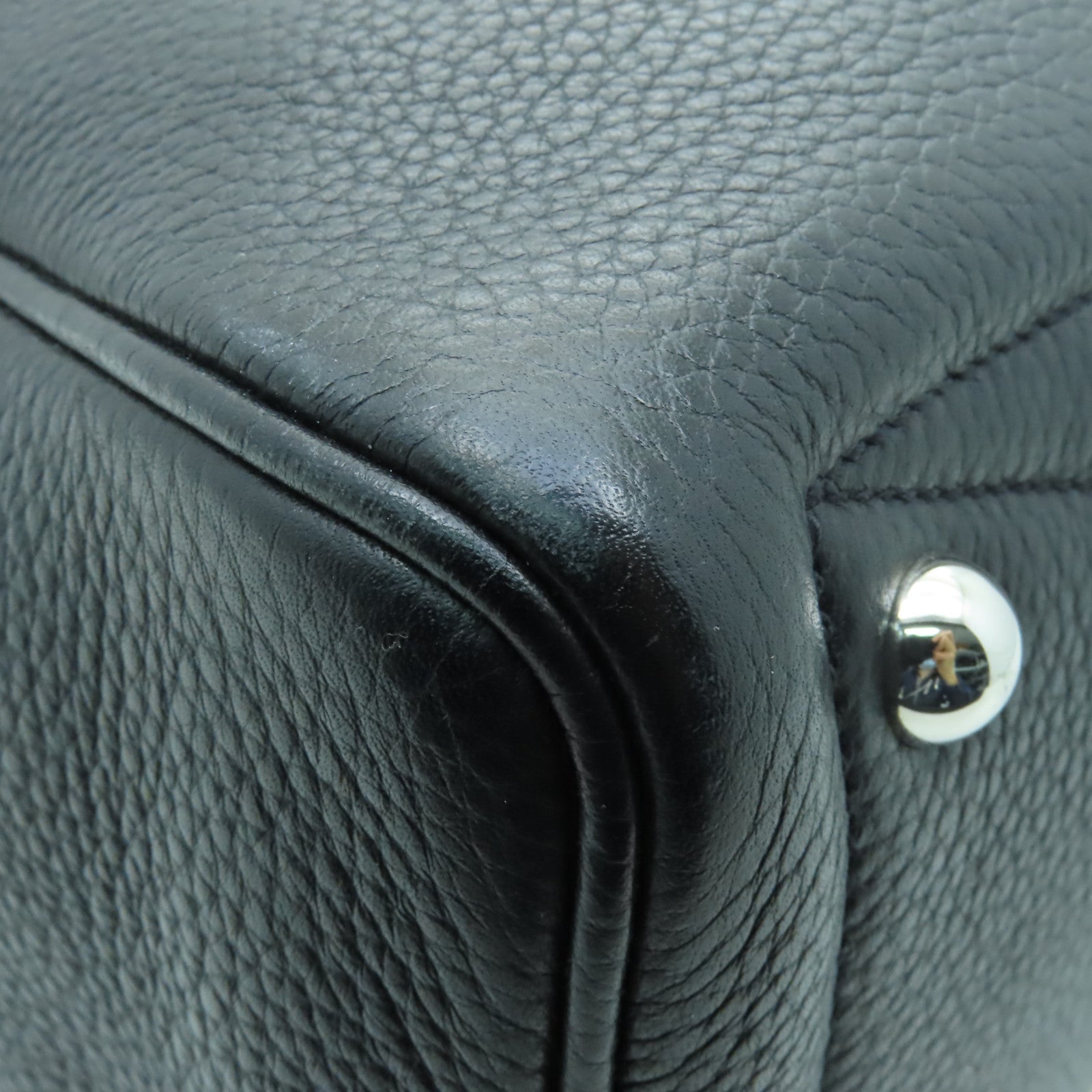 HERMES Clemence皮革Victoria銀扣肩背袋黒色